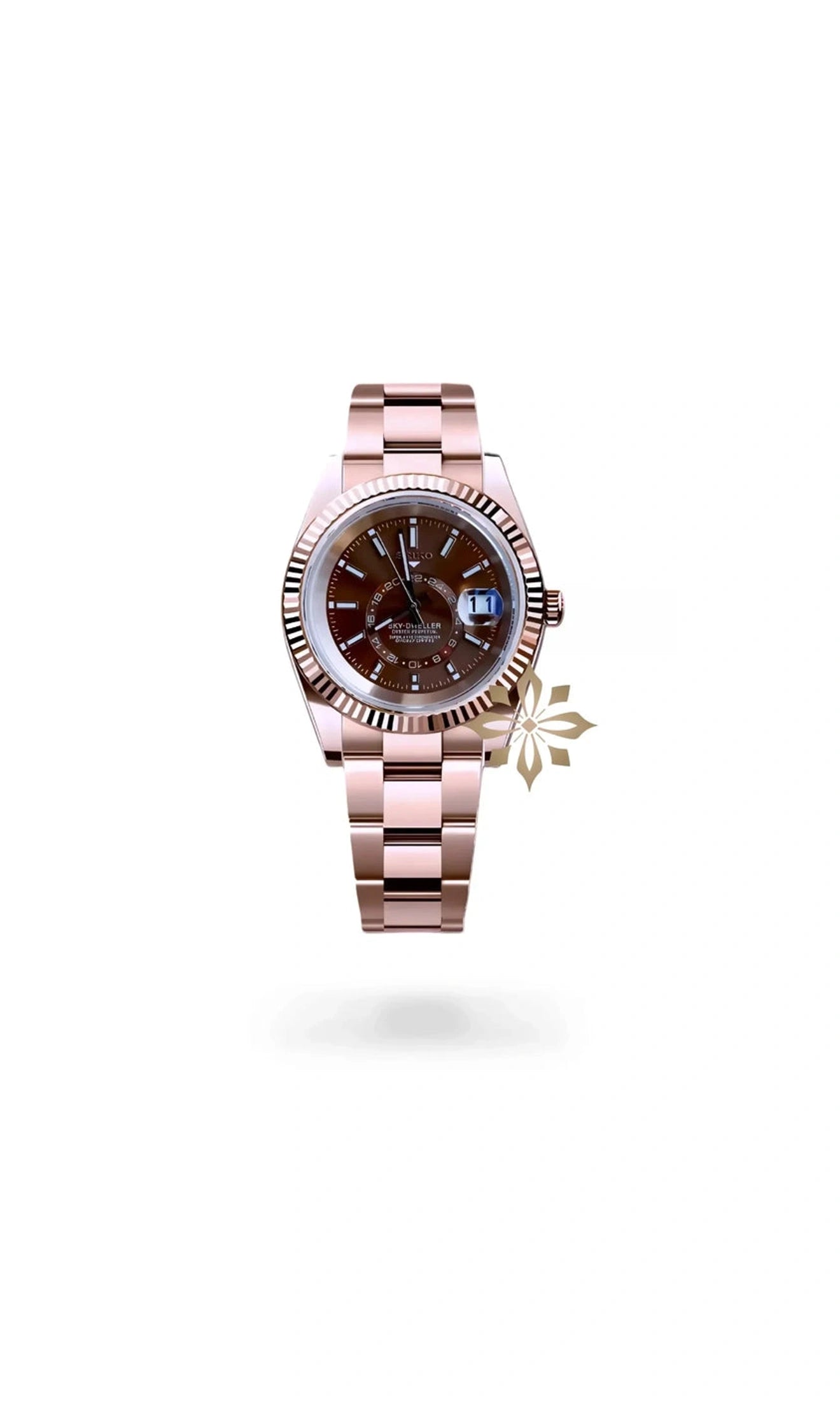 Seikojust mod skydweller watch brown rose gold - Circa Watch Labs seiko mod