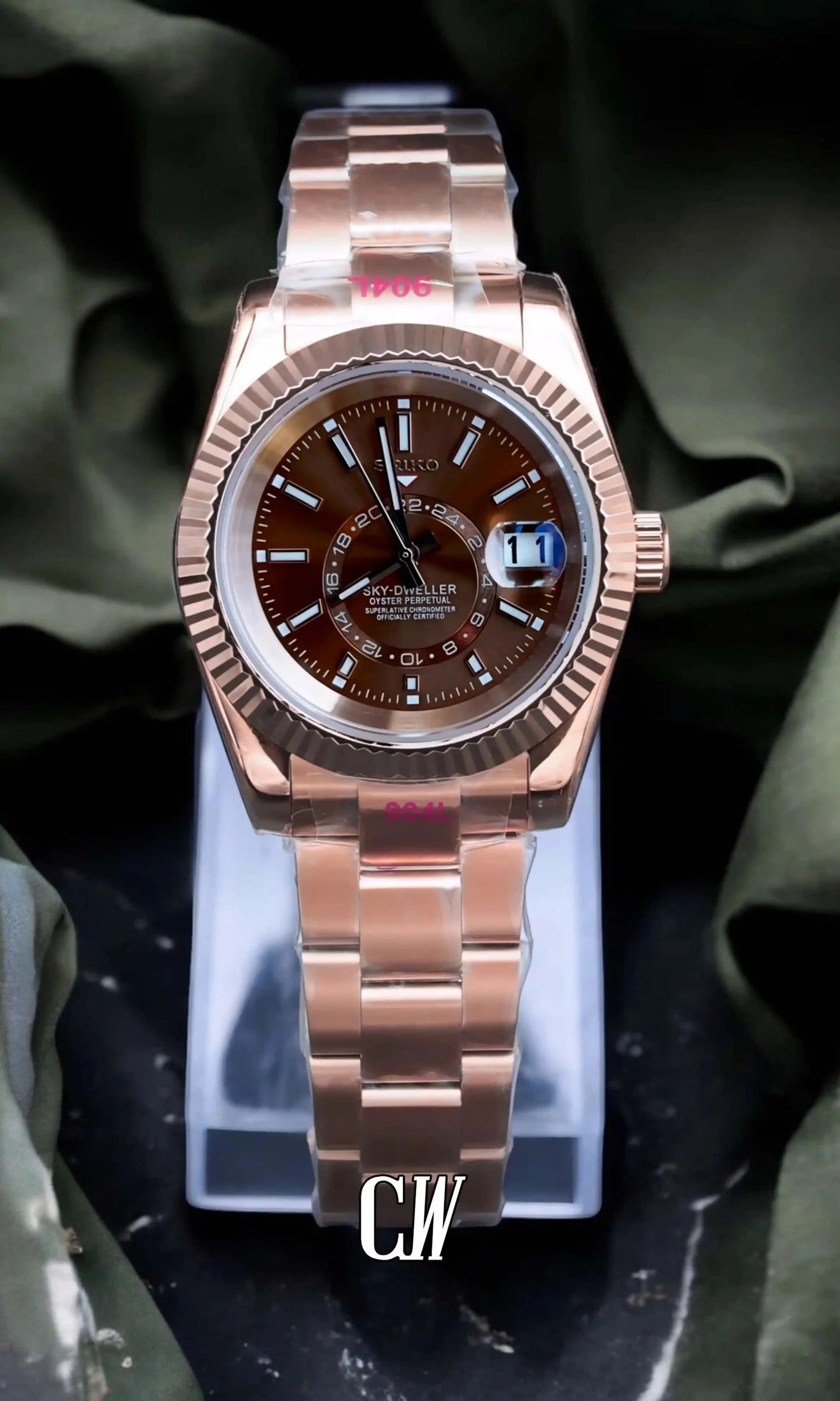 Seikojust mod skydweller watch brown rose gold - Circa Watch Labs seiko mod