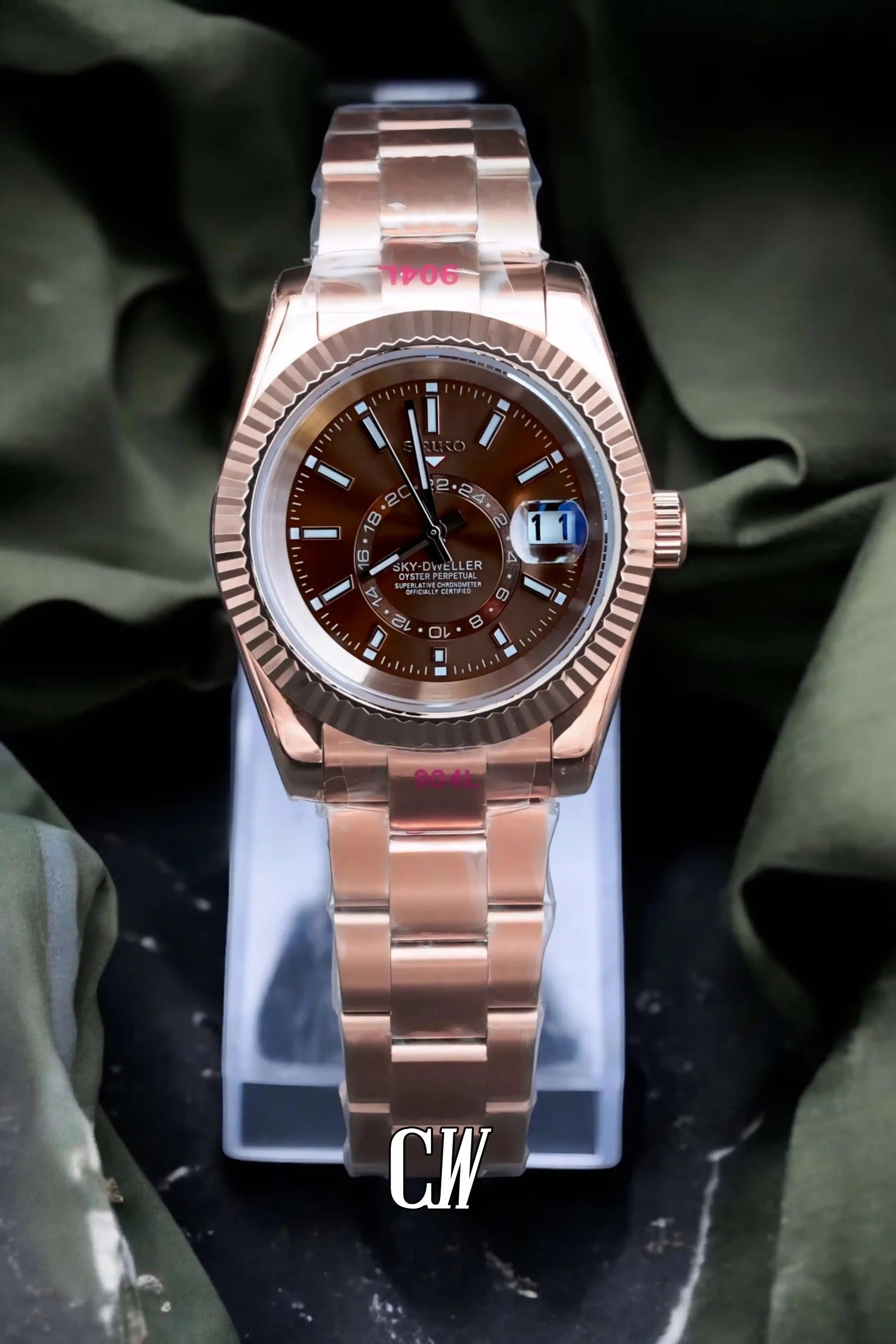 Seikojust mod skydweller watch brown rose gold - Circa Watch Labs