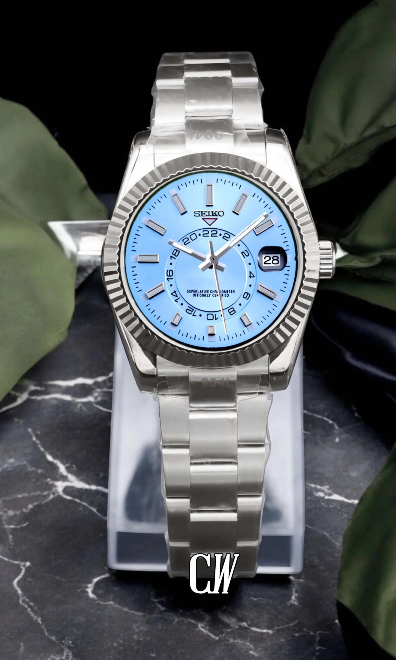Seikojust mod skydweller watch ice blue - Circa Watch Labs seiko mod