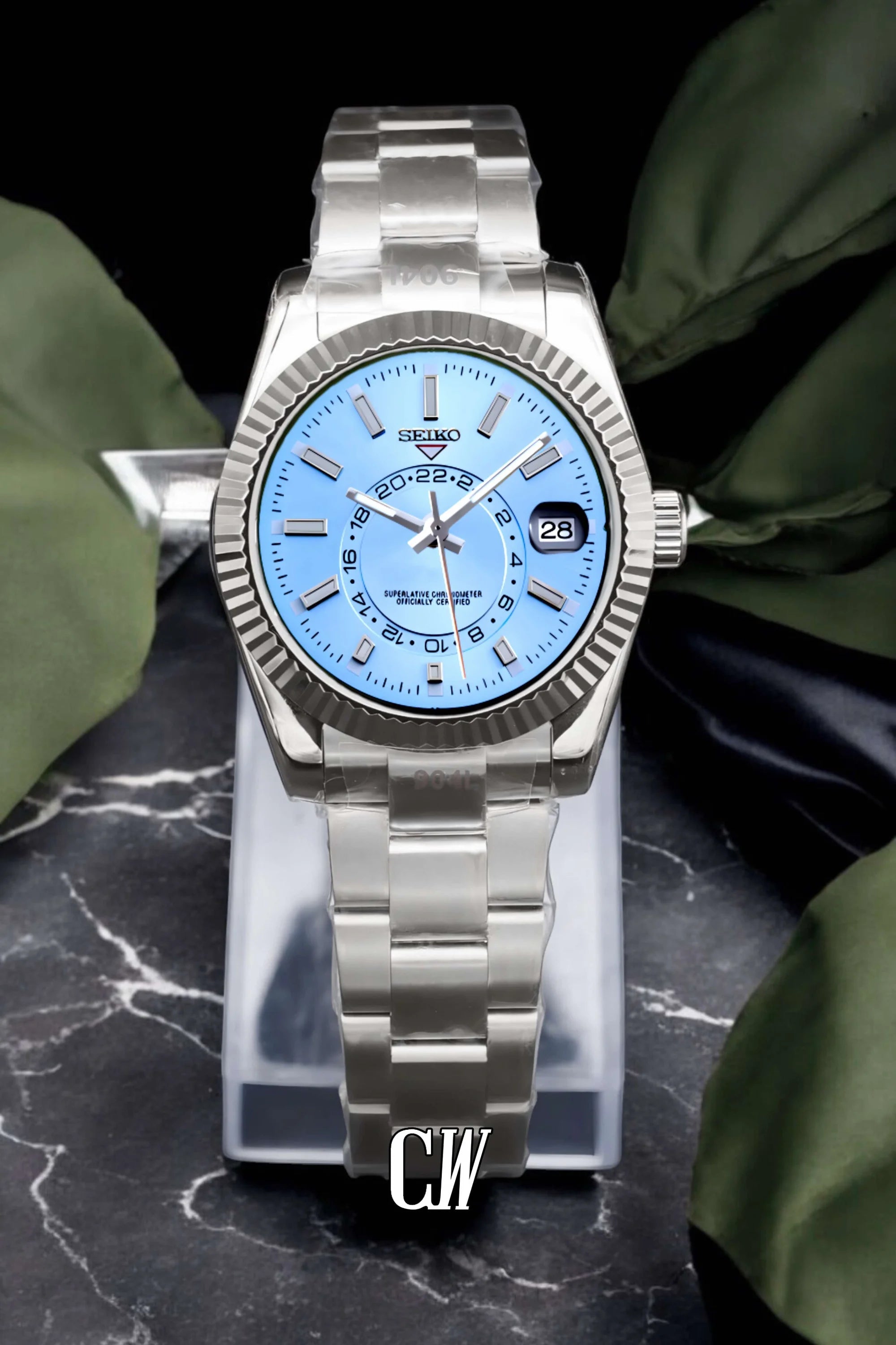 Seikojust mod skydweller watch ice blue - Circa Watch Labs