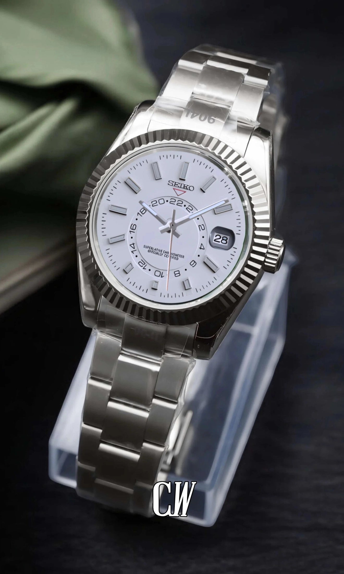 Seikojust mod skydweller watch white - Circa Watch Labs