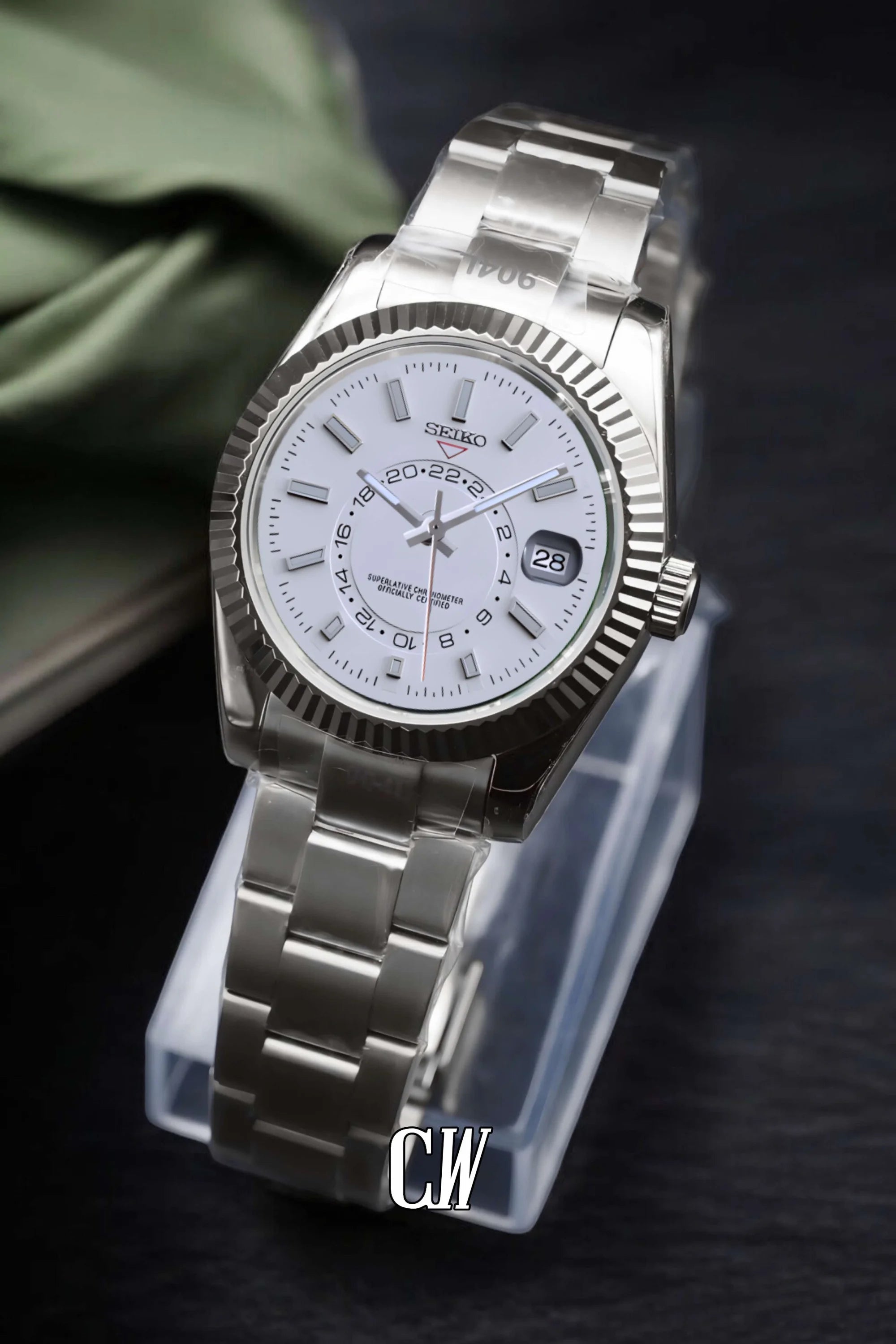 Seikojust mod skydweller watch white - Circa Watch Labs