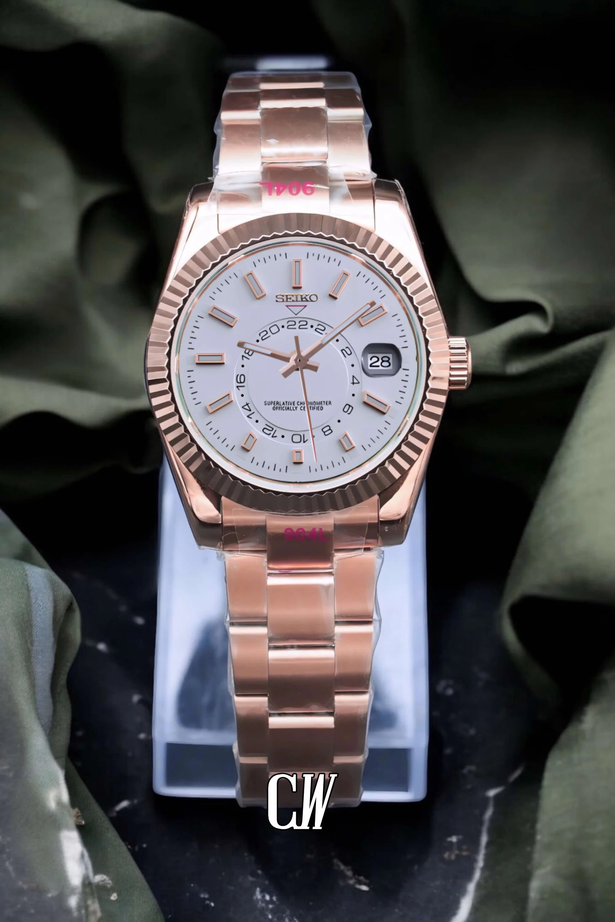 Seikojust mod skydweller watch white rose gold - Circa Watch Labs