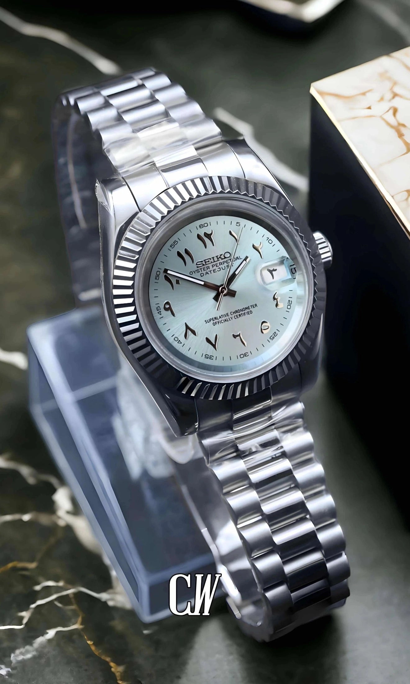 Seikojust mod watch 'arabic ice blue' - Circa Watch Labs seiko mod