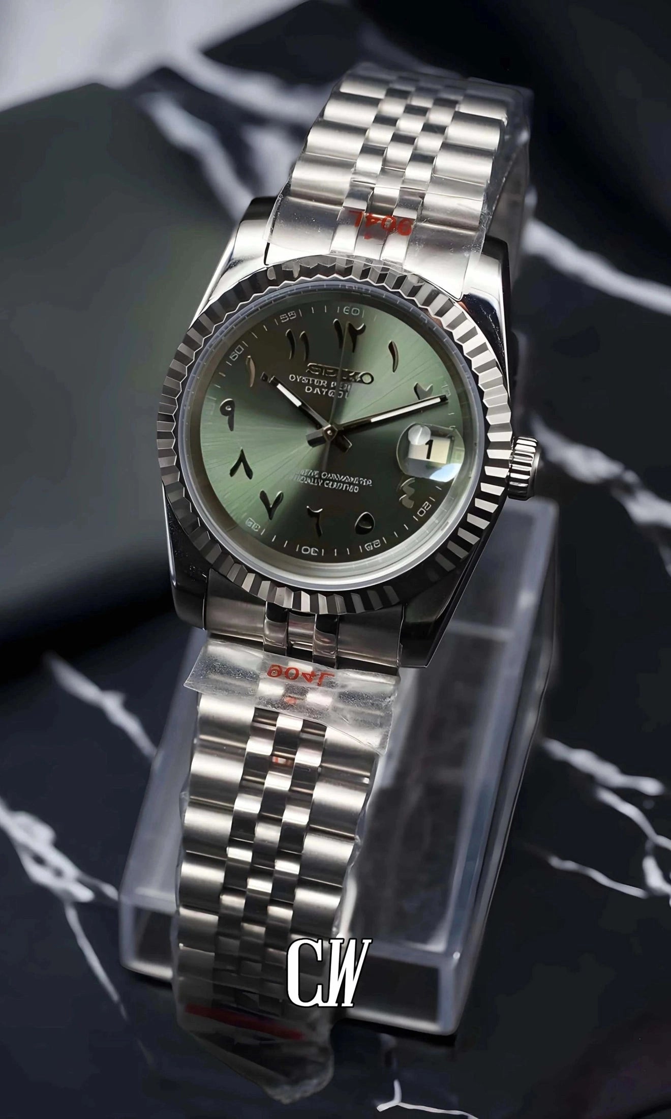 Seikojust mod watch 'arabic olive green' - Circa Watch Labs