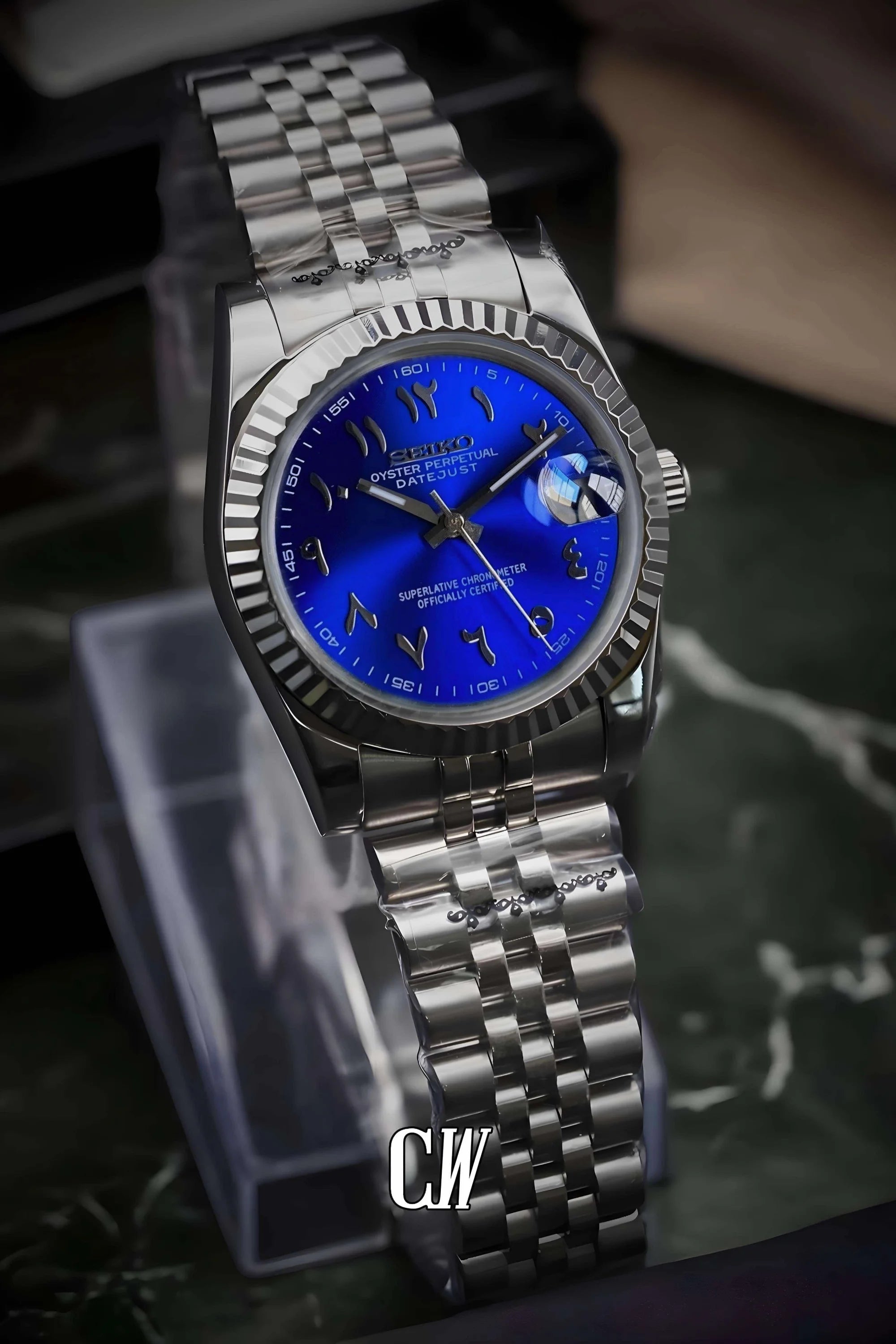 Seikojust mod watch 'arabic sunburst blue' - Circa Watch Labs seiko mod
