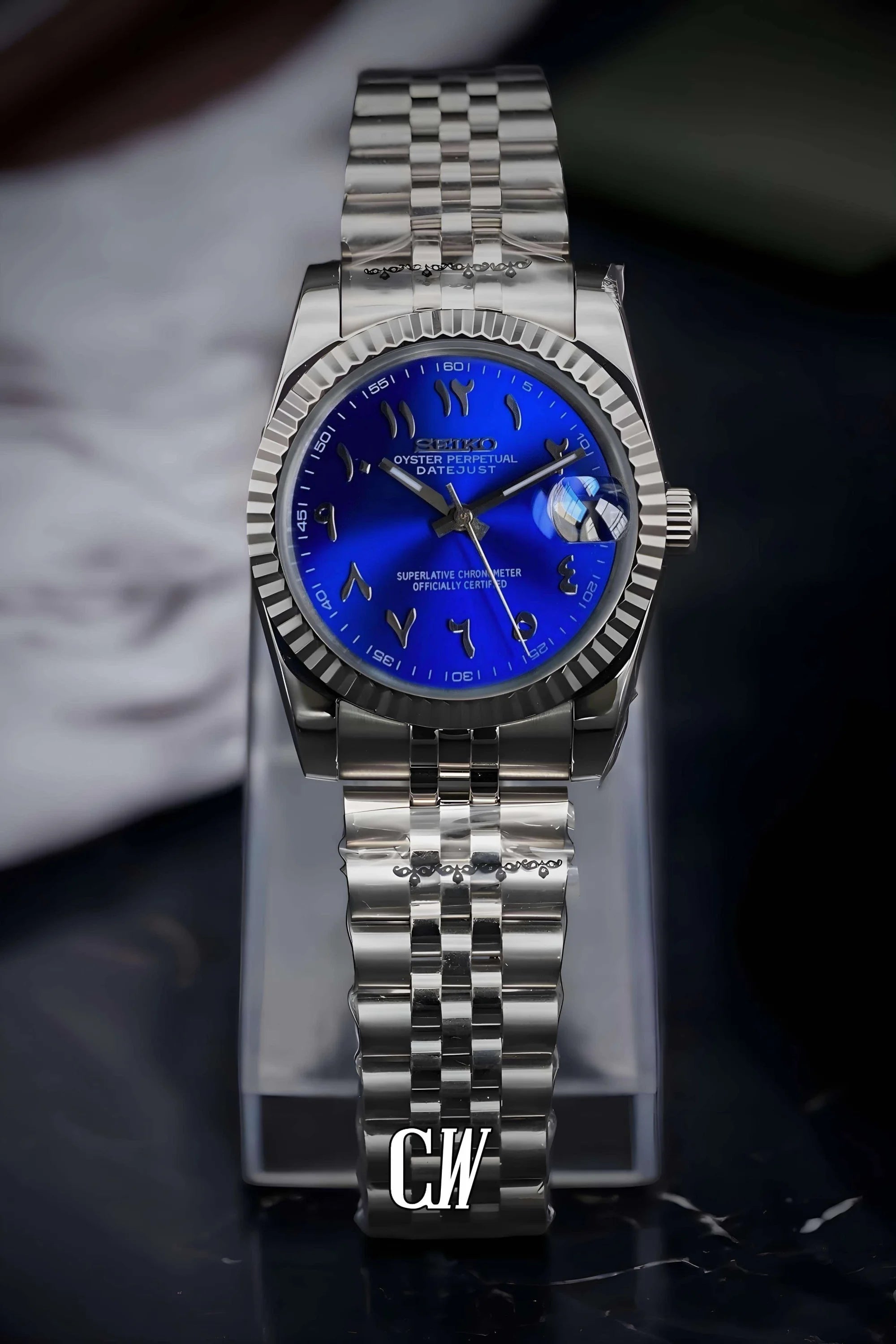Seikojust mod watch 'arabic sunburst blue' - Circa Watch Labs seiko mod