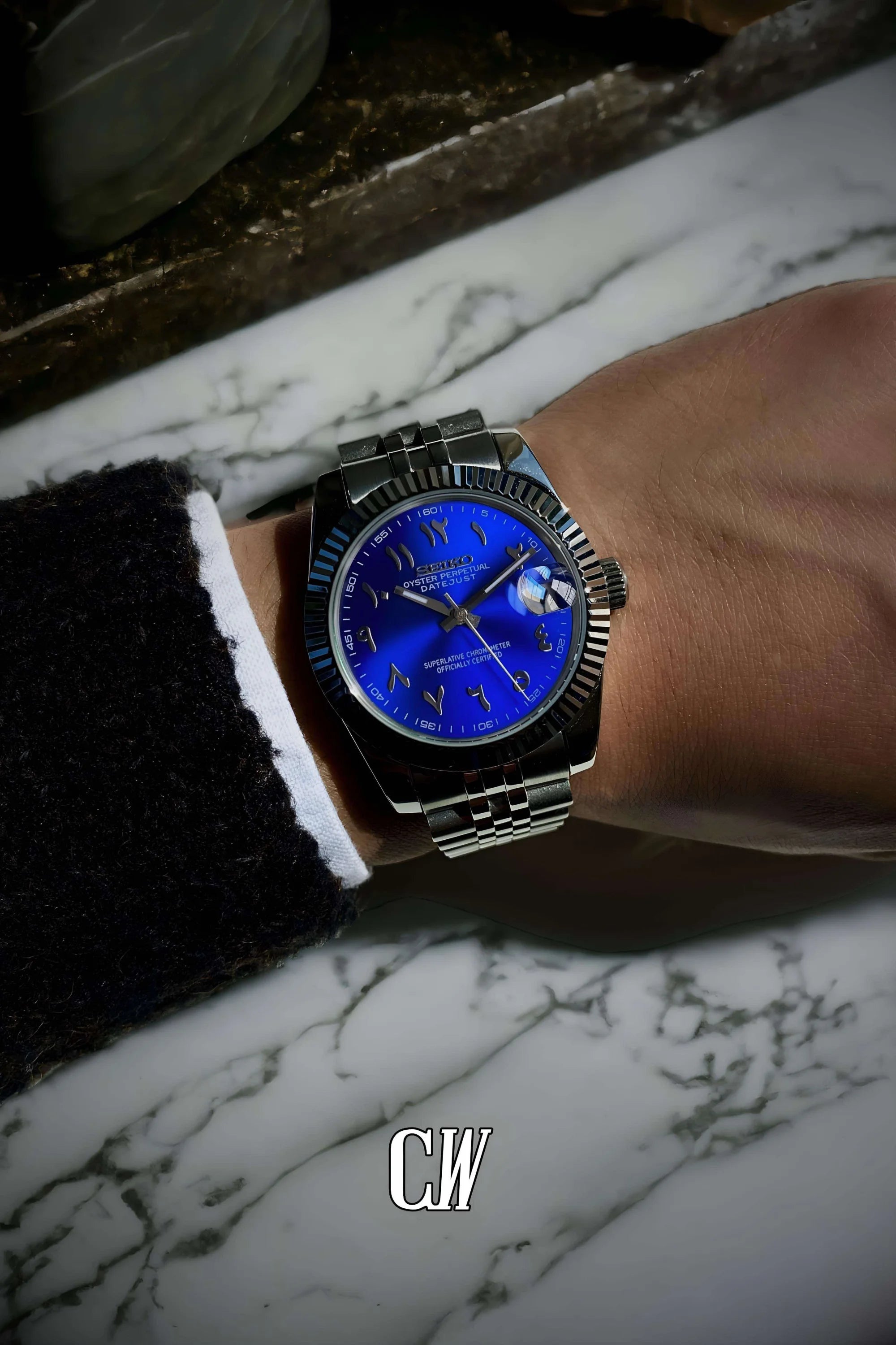 Seikojust mod watch 'arabic sunburst blue' - Circa Watch Labs seiko mod