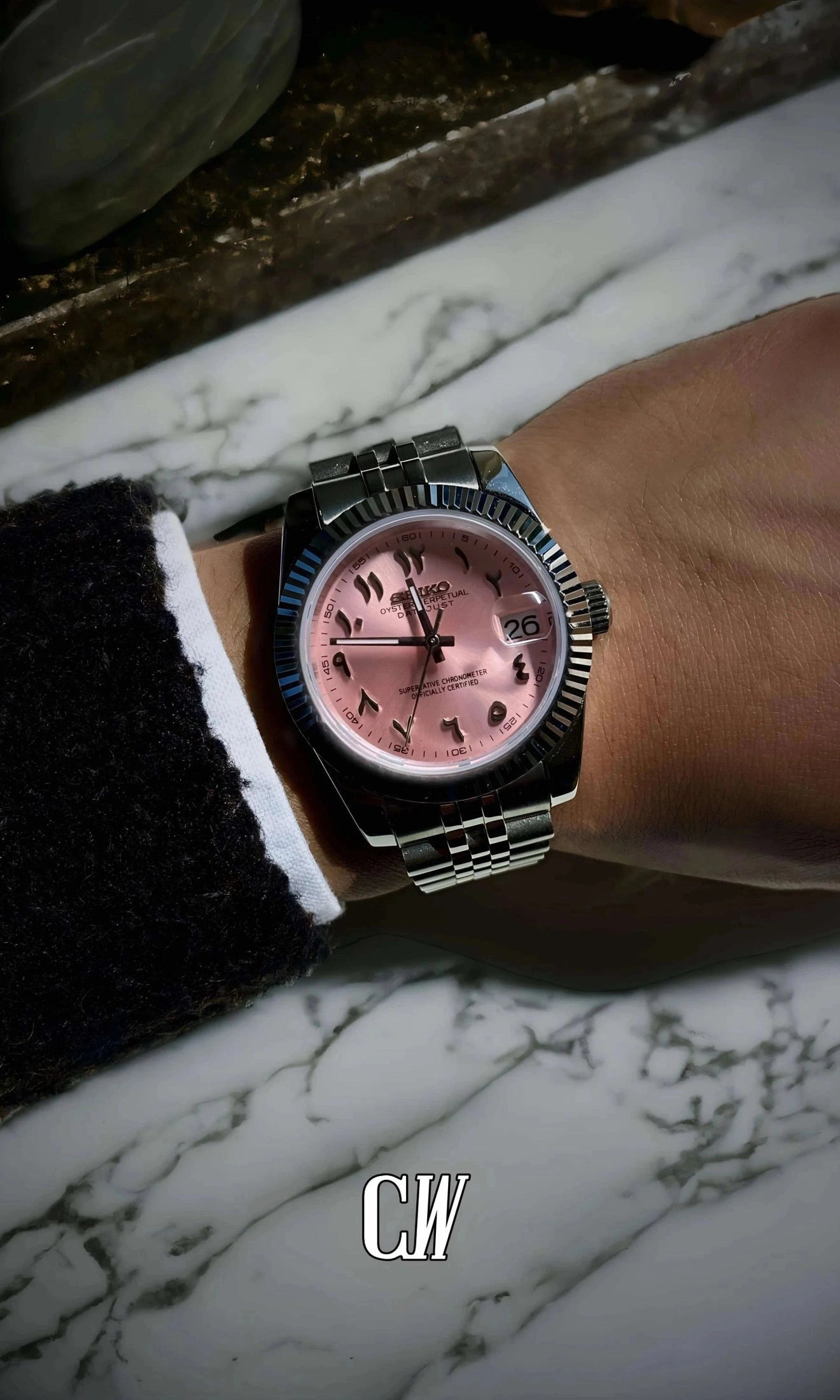 Seikojust mod watch 'arabic sunburst pink' - Circa Watch Labs