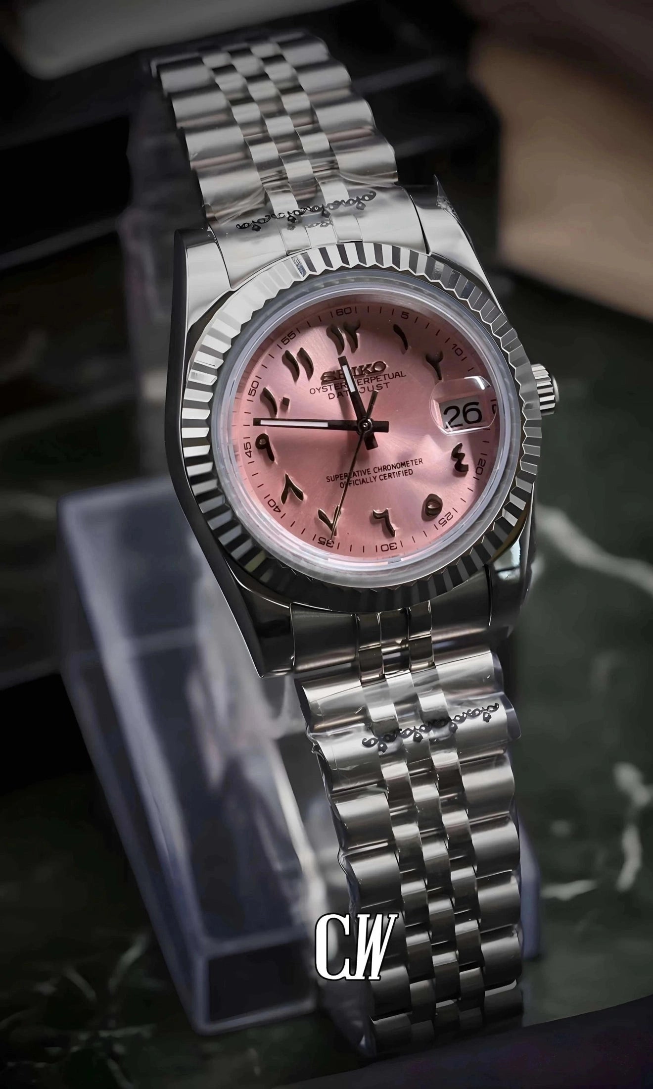 Seikojust mod watch 'arabic sunburst pink' - Circa Watch Labs