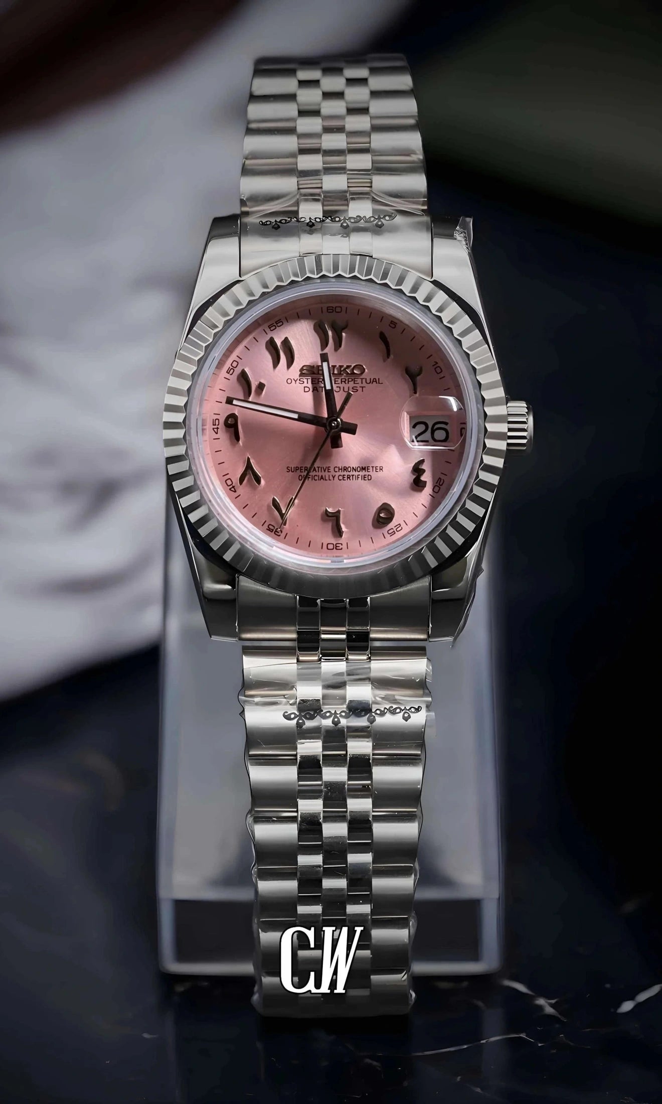 Seikojust mod watch 'arabic sunburst pink' - Circa Watch Labs seiko mod