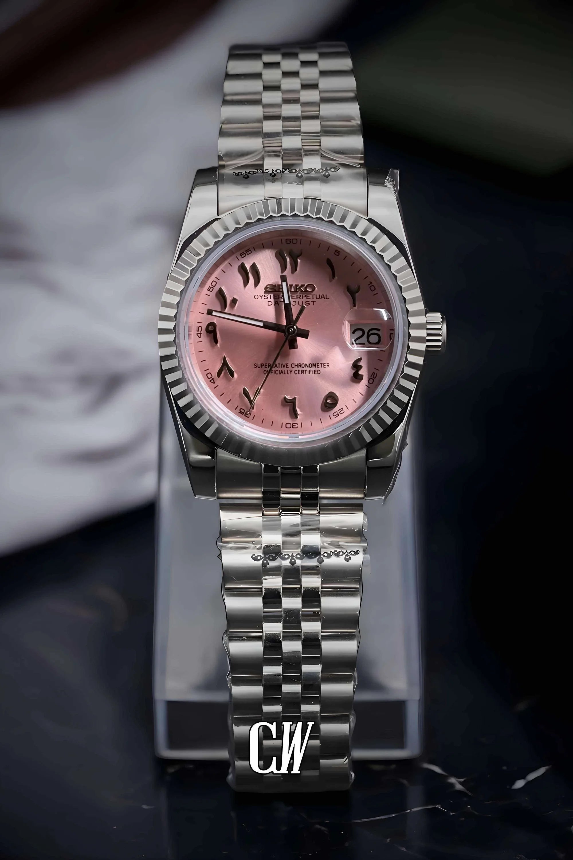 Seikojust mod watch 'arabic sunburst pink' - Circa Watch Labs seiko mod