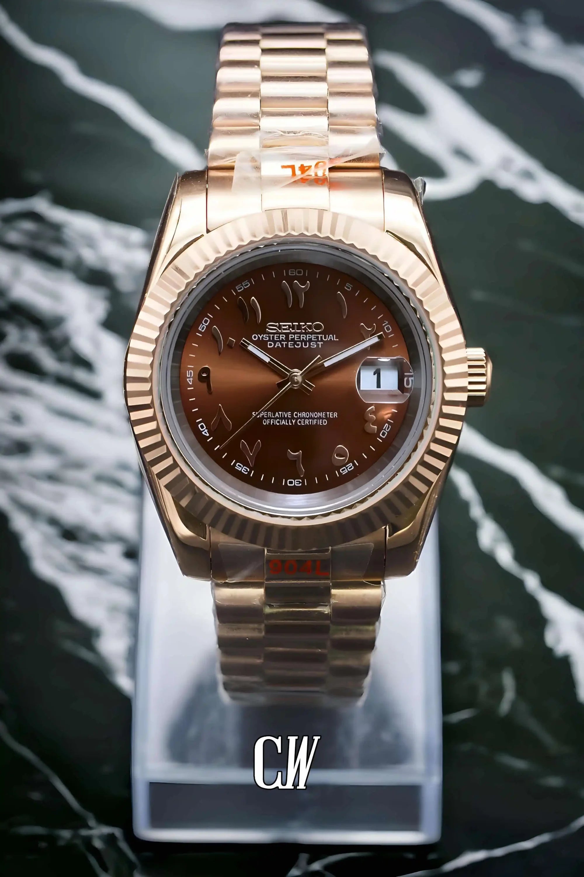 Seikojust mod watch rose gold 'arabic brown' - Circa Watch Labs