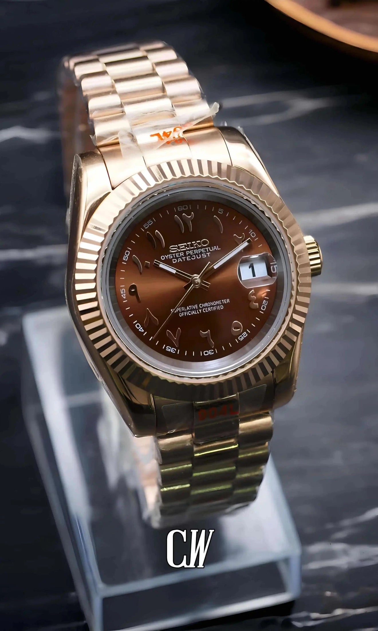 Seikojust mod watch rose gold 'arabic brown' - Circa Watch Labs seiko mod