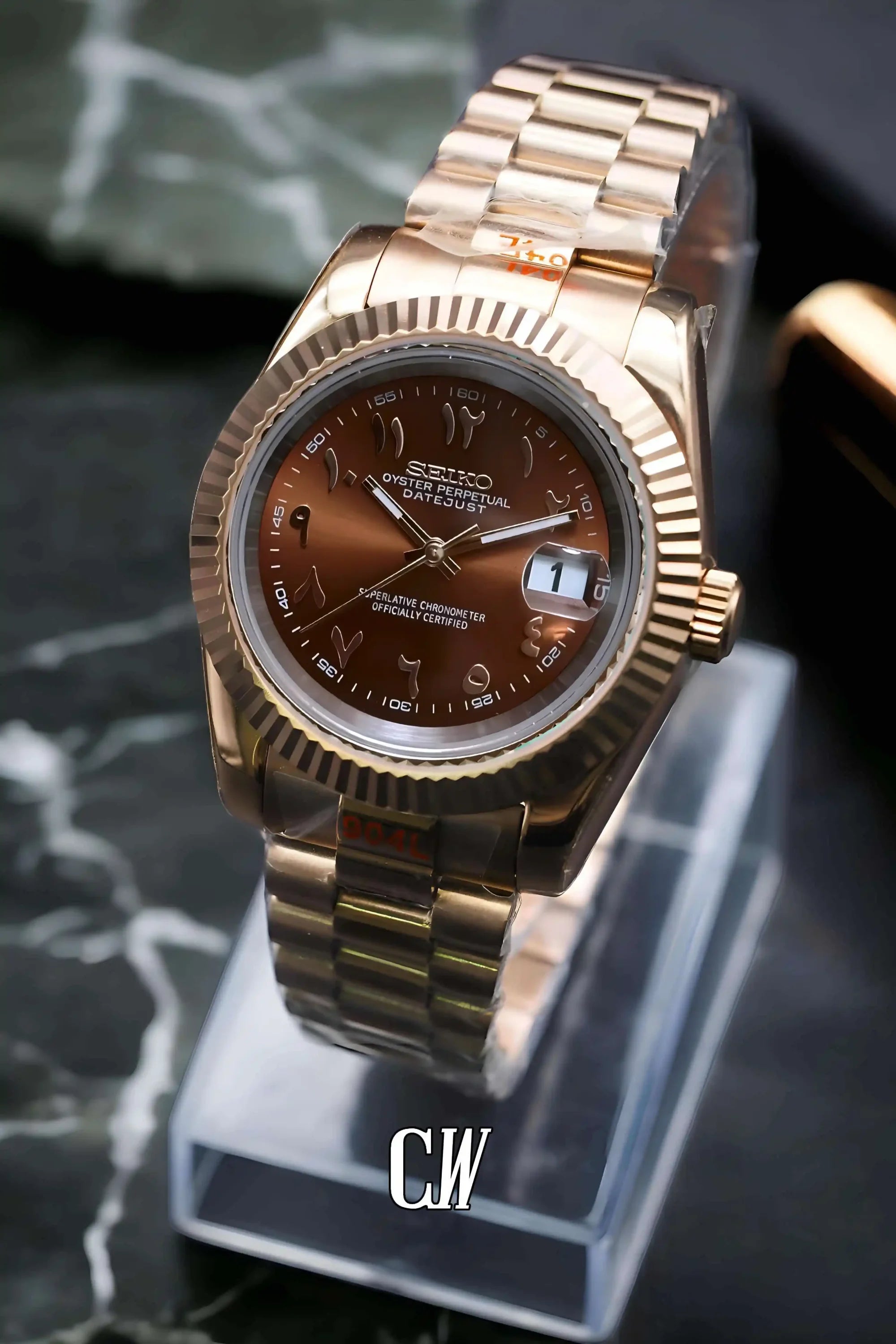 Seikojust mod watch rose gold 'arabic brown' - Circa Watch Labs