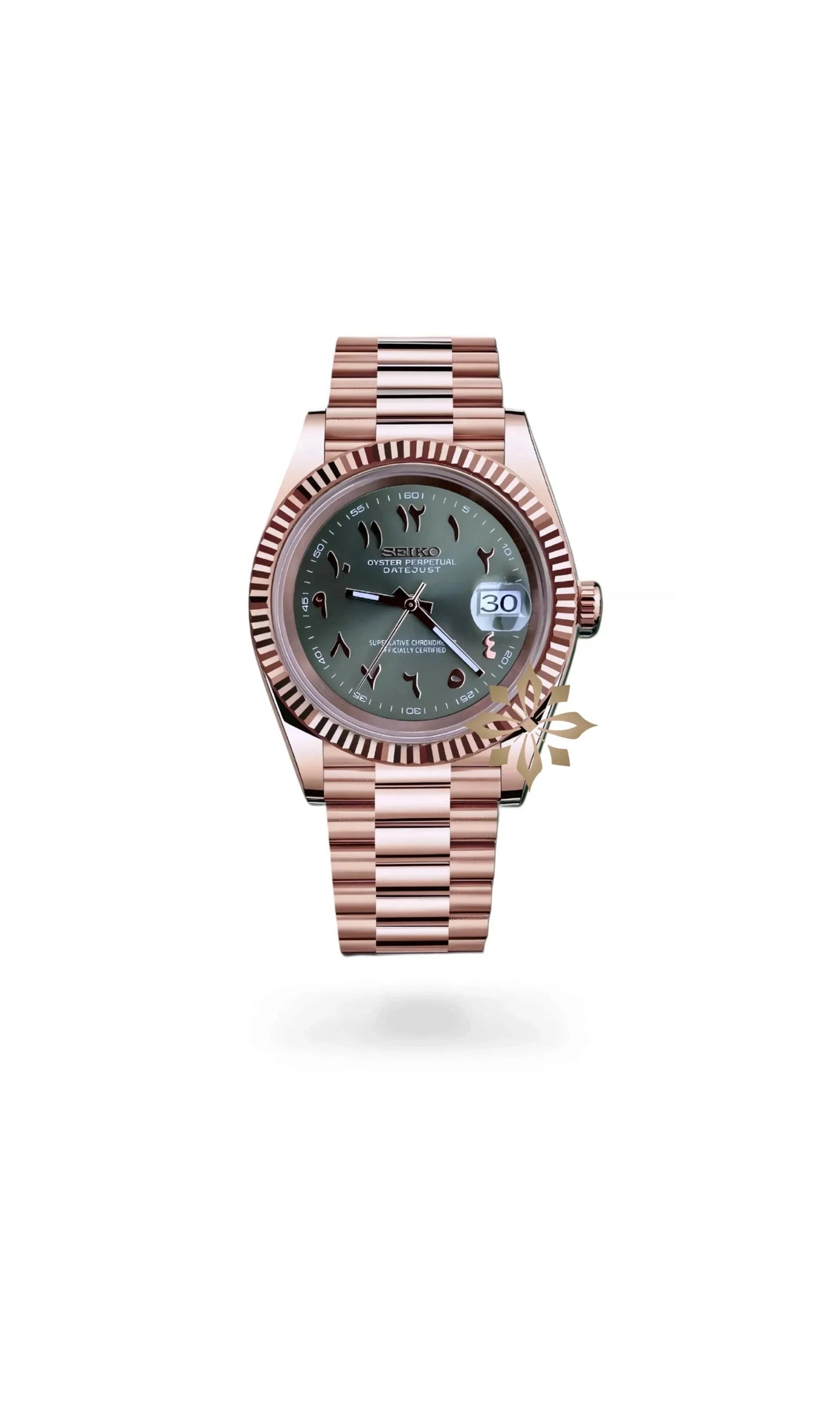 Seikojust mod watch rose gold 'arabic olive green' - Circa Watch Labs seiko mod