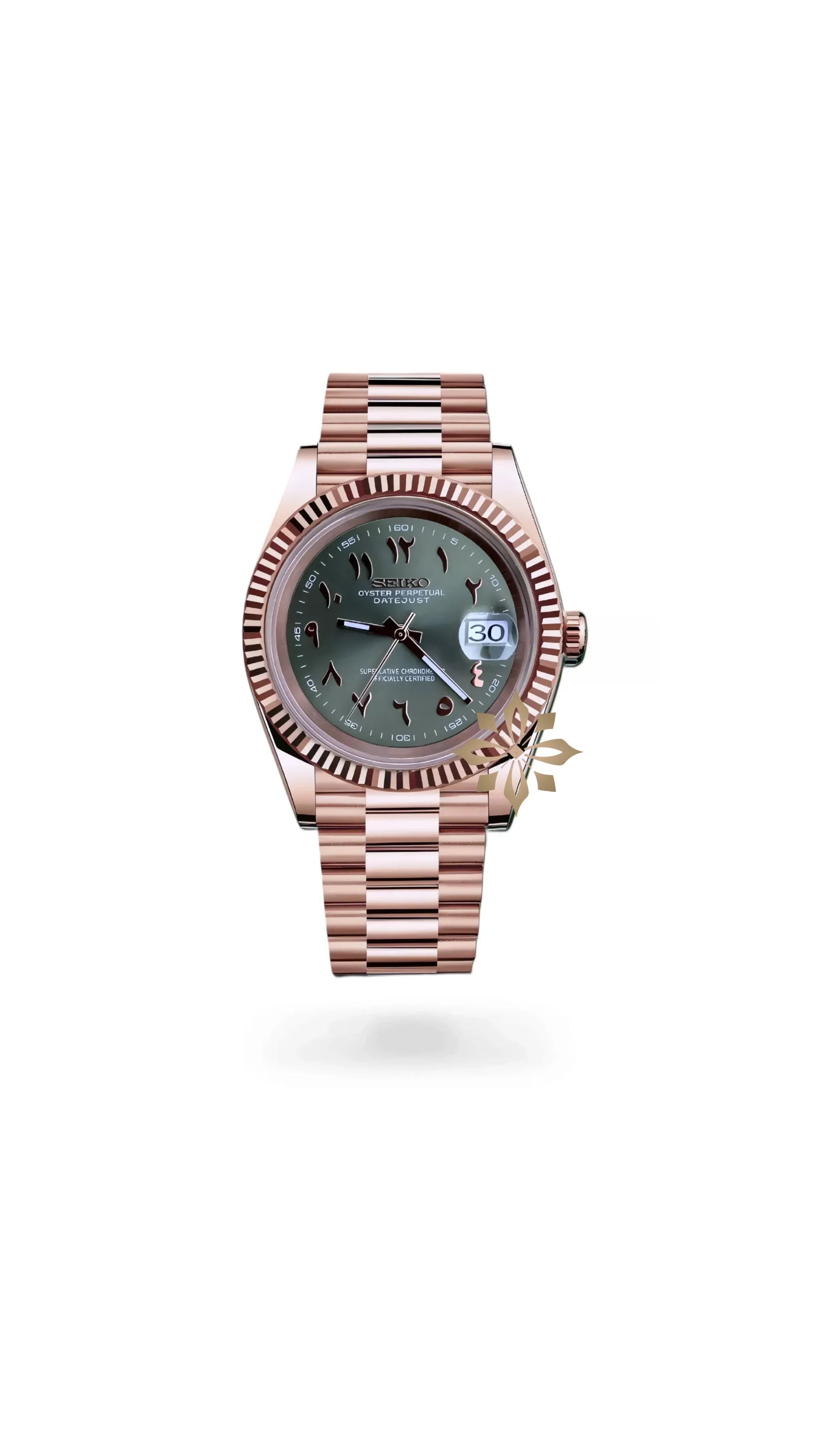 Seikojust mod watch rose gold 'arabic olive green' - Circa Watch Labs seiko mod