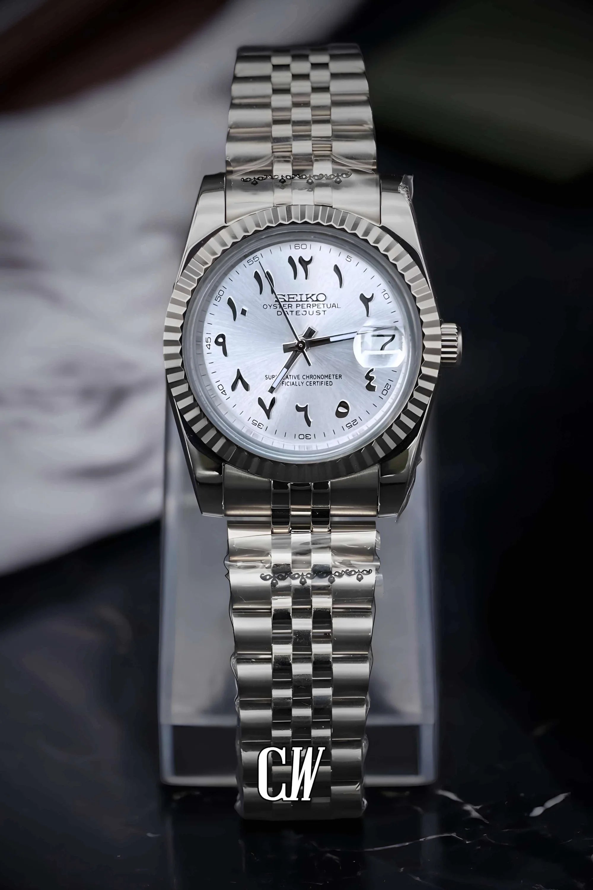Seikojust mod watch 'Silver white' arabic - Circa Watch Labs seiko mod