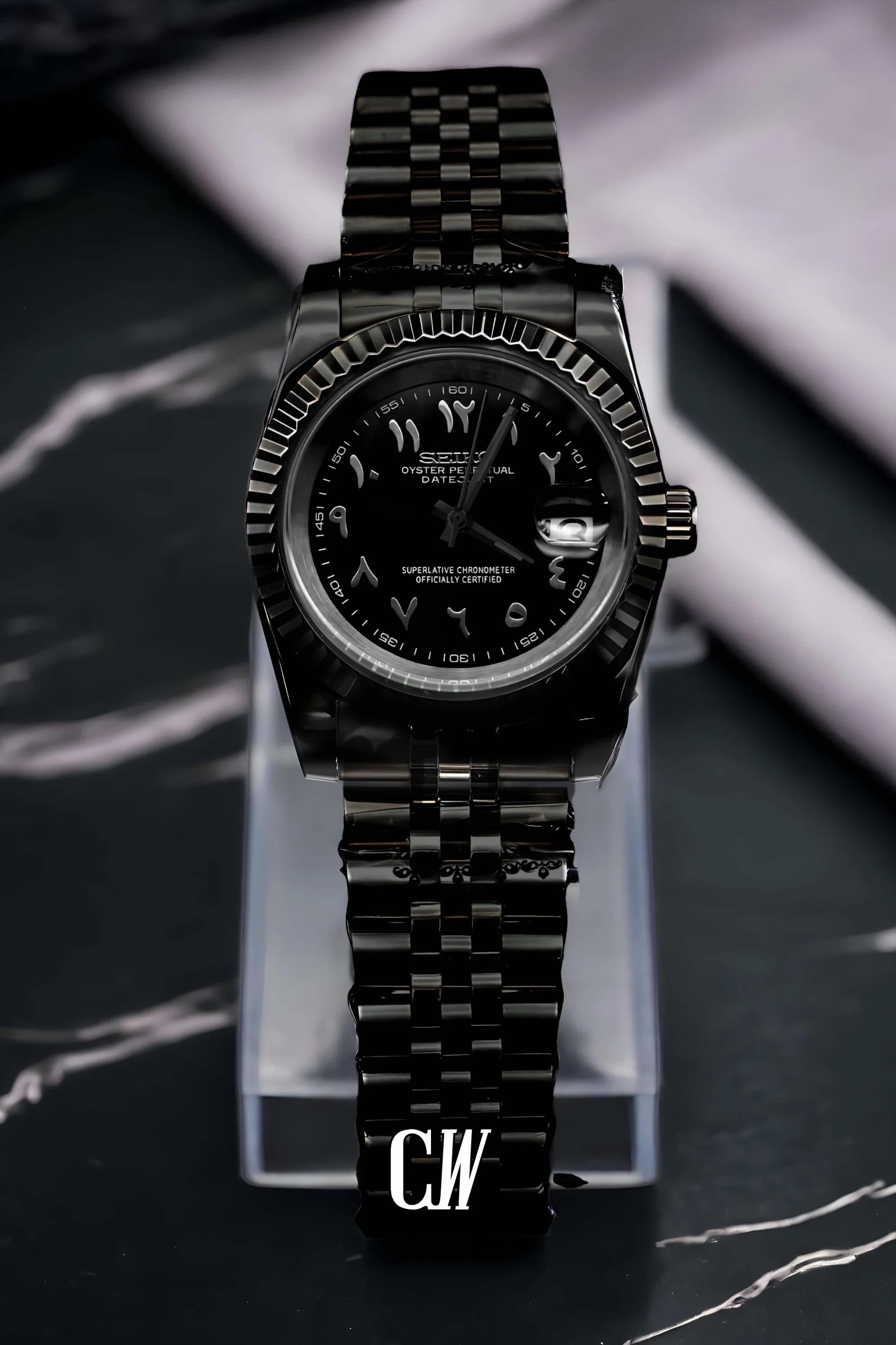 Seikojust mod watch 'Triple Black' arabic - Circa Watch Labs