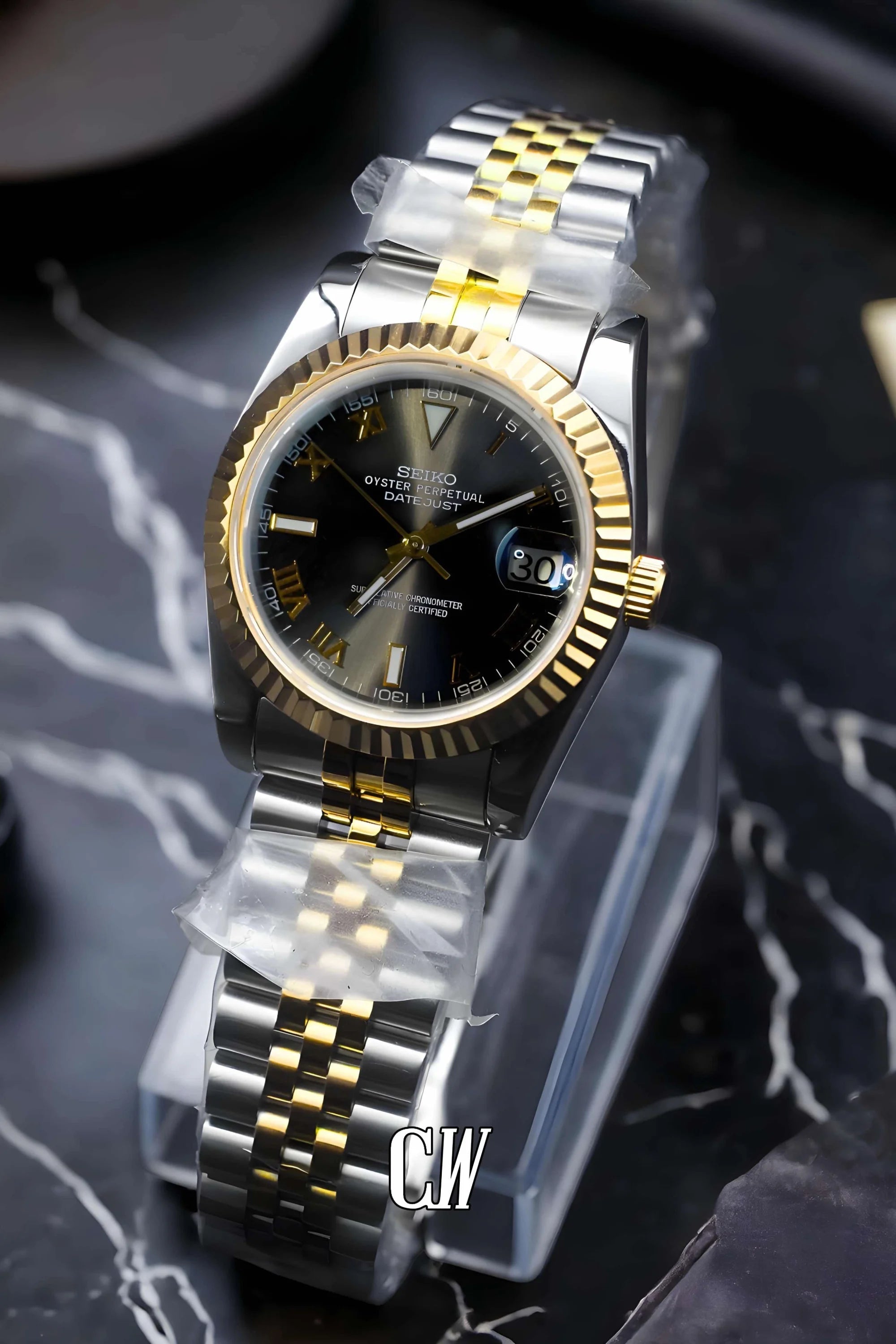 Seikojust mod Wimbledon watch Yellow gold - Circa Watch Labs seiko mod