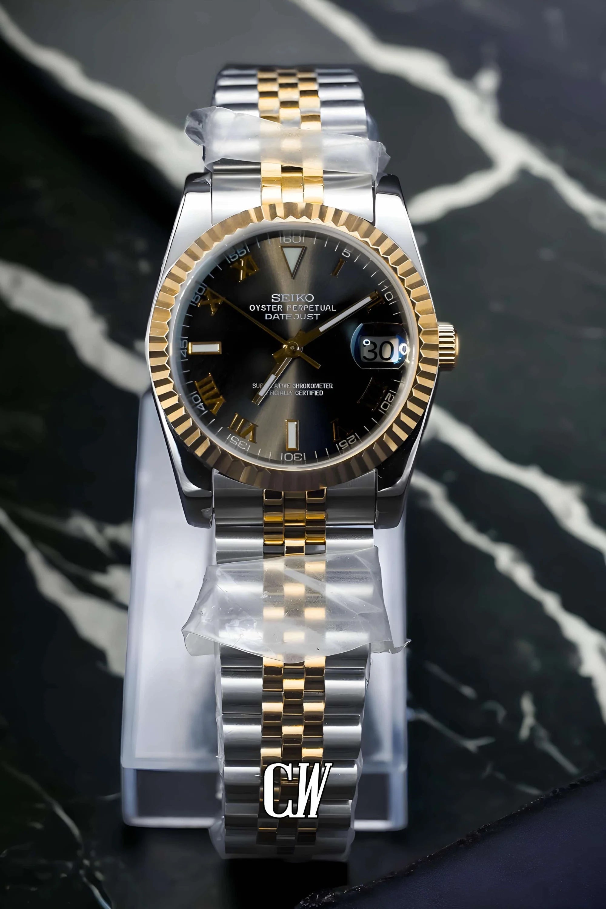 Seikojust mod Wimbledon watch Yellow gold - Circa Watch Labs seiko mod