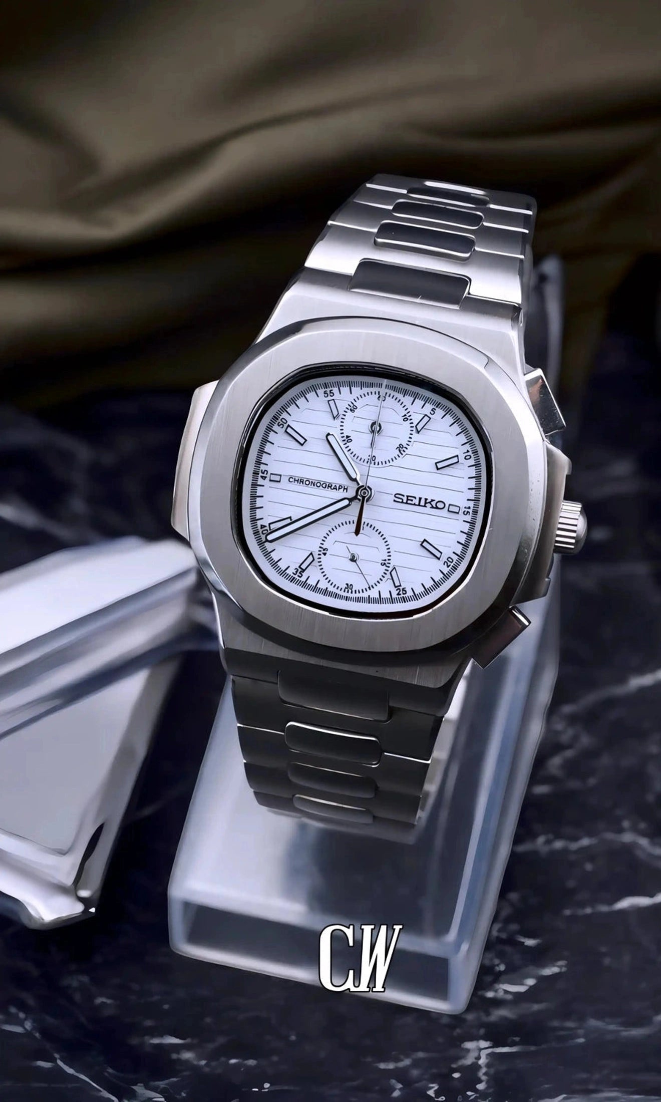 seiko mod Seikonautilus mod chronograph watch white