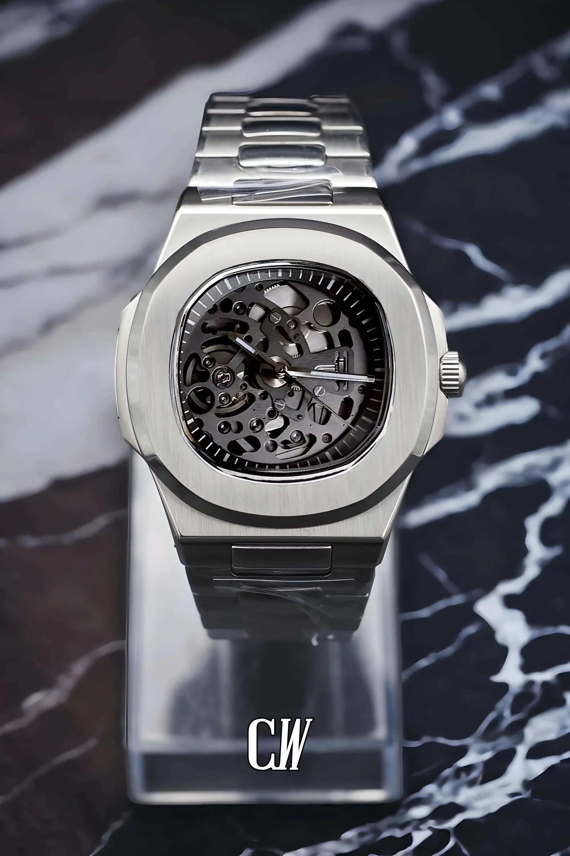 Seikonautilus mod skeleton watch silver - Circa Watch Labs seiko mod