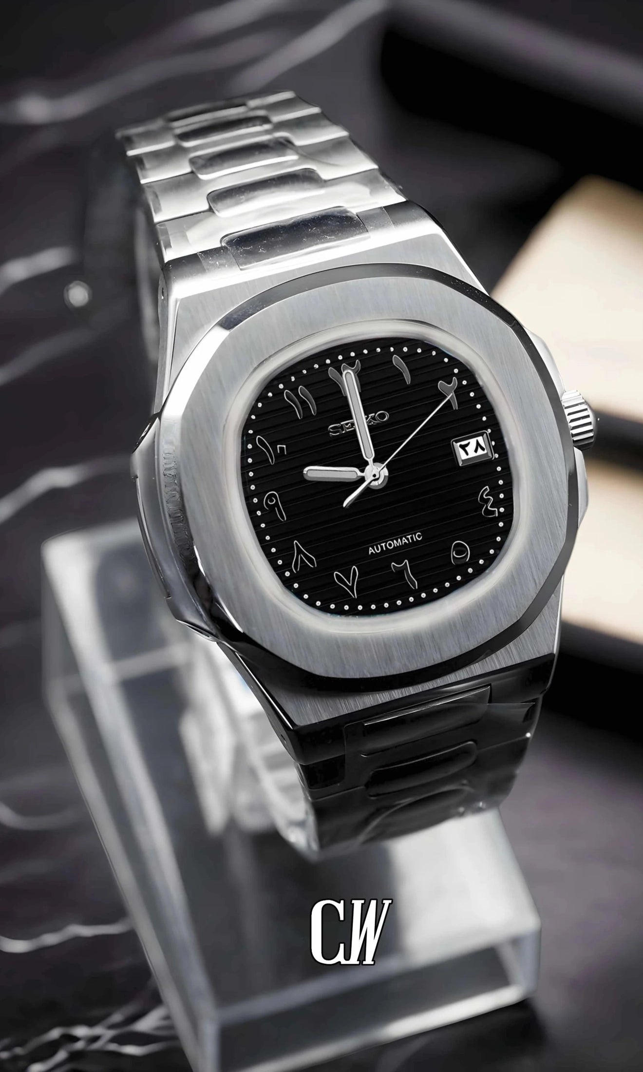 Seikonautilus mod watch arabic black - Circa Watch Labs