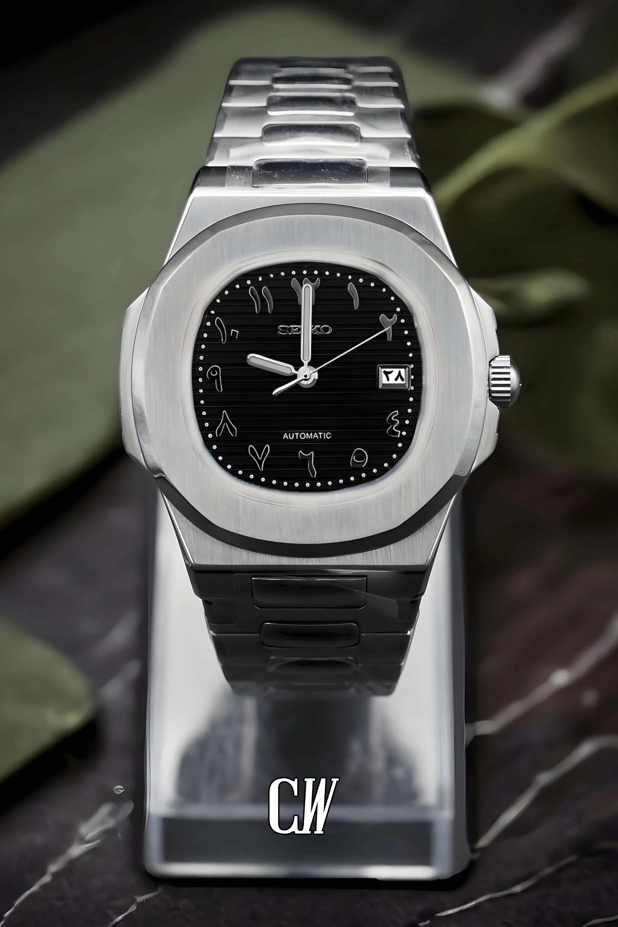 Seikonautilus mod watch arabic black - Circa Watch Labs seiko mod