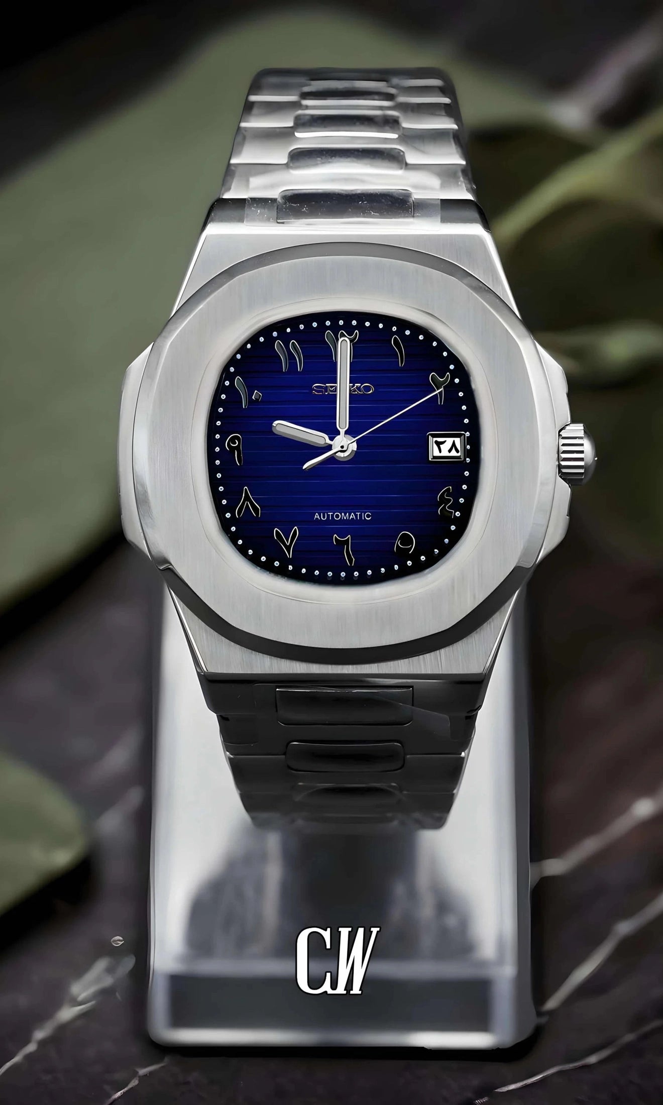seiko mod Seikonautilus mod watch arabic blue