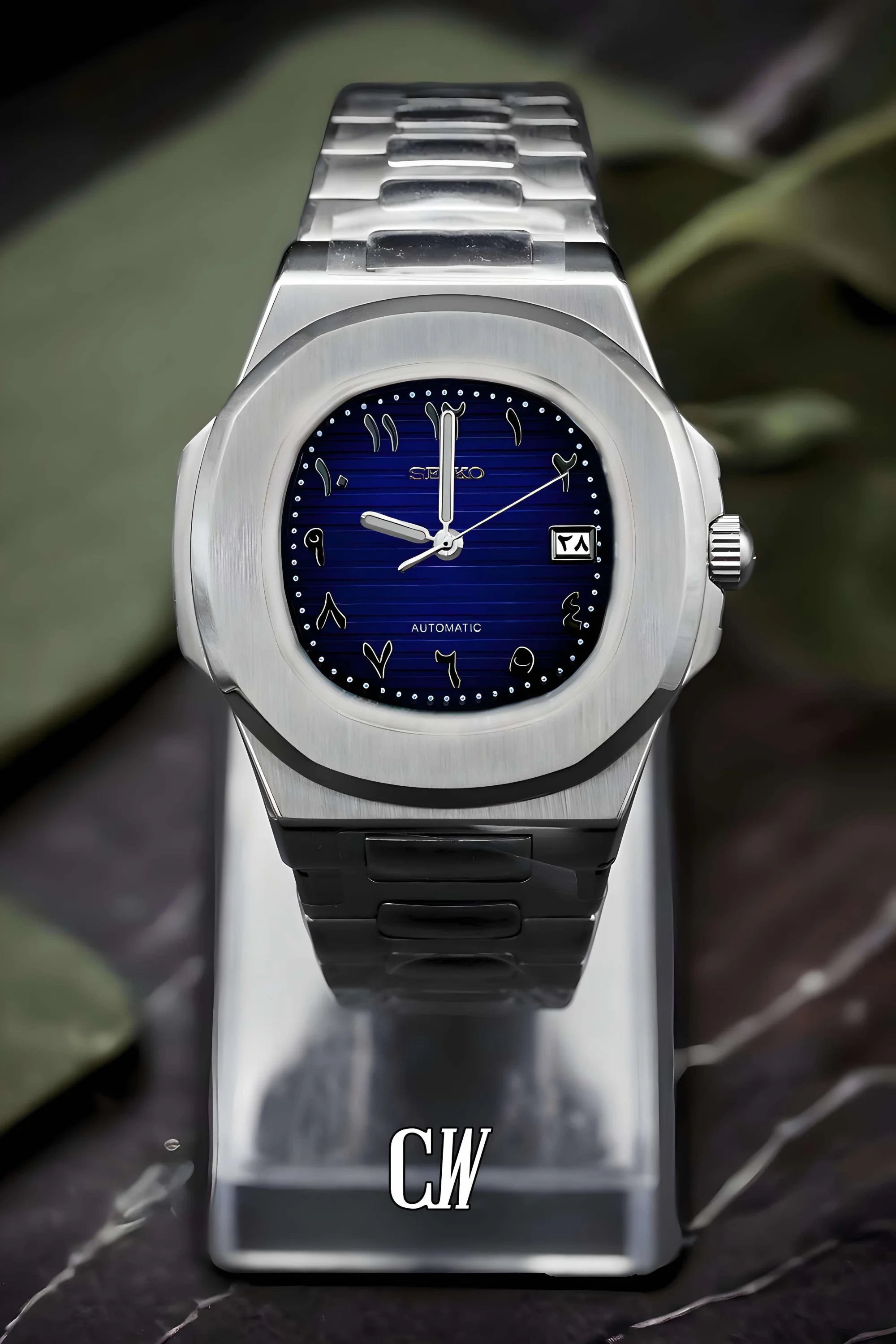 Seikonautilus mod watch arabic blue - Circa Watch Labs seiko mod