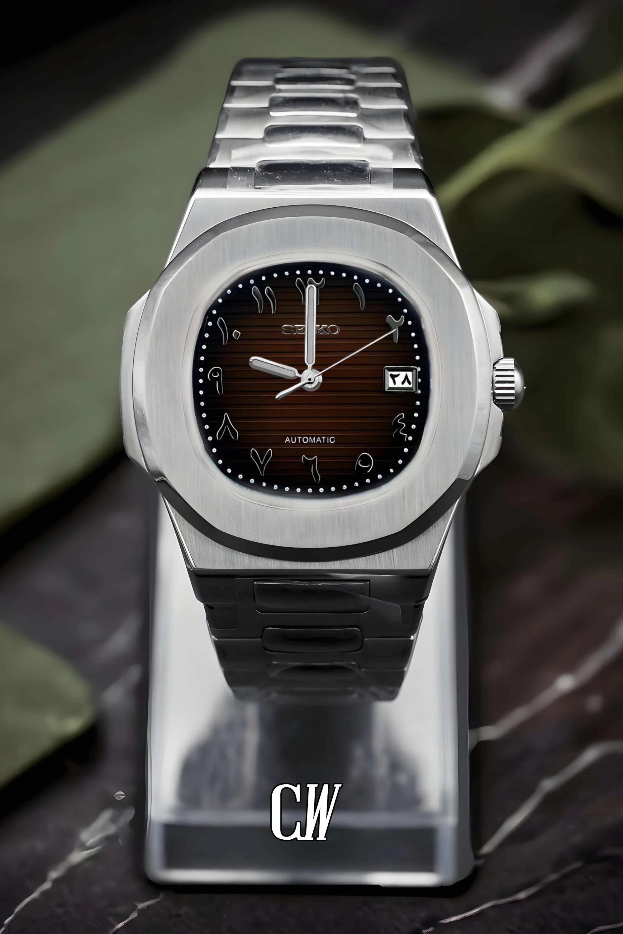 Seikonautilus mod watch arabic brown - Circa Watch Labs seiko mod