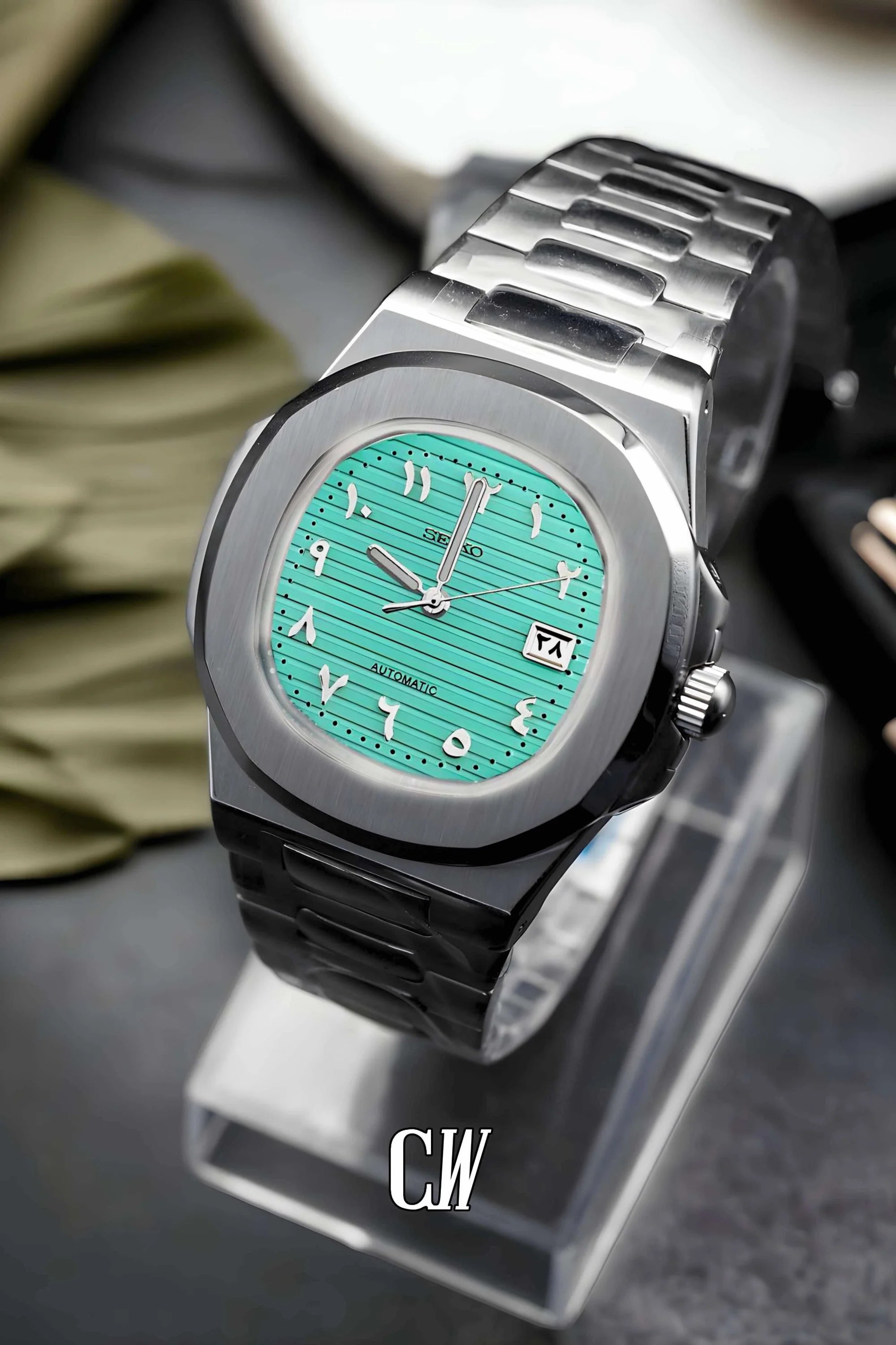 Seikonautilus mod watch arabic Tiffany blue - Circa Watch Labs seiko mod
