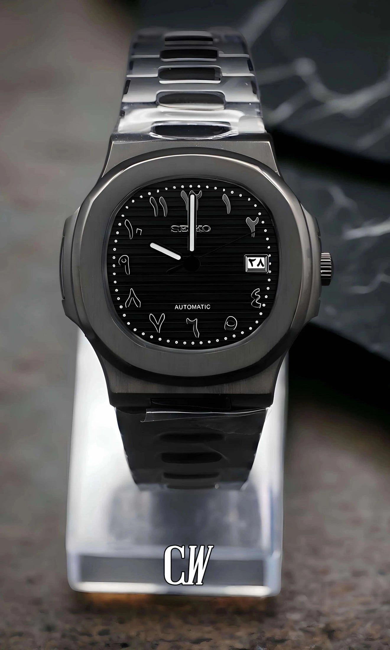 seiko mod Seikonautilus mod watch arabic triple black