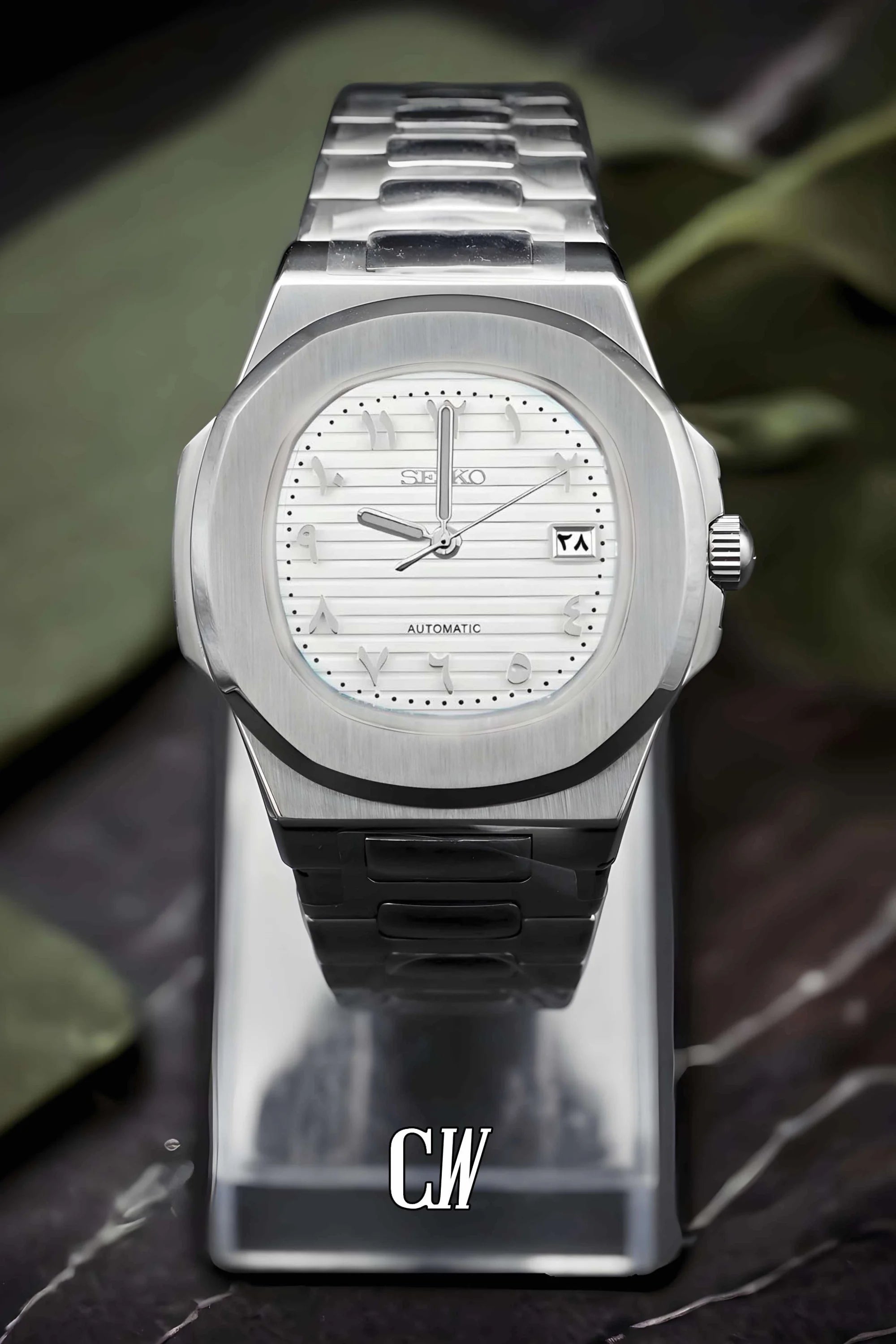 Seikonautilus mod watch arabic white - Circa Watch Labs seiko mod