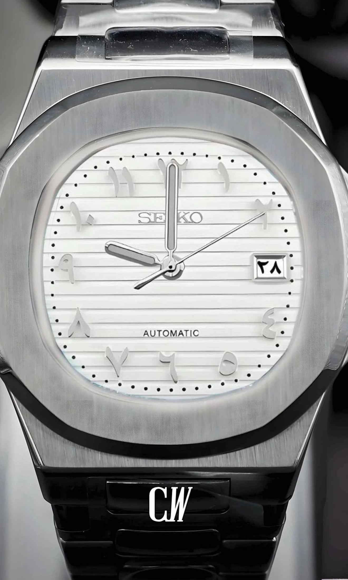 seiko mod Seikonautilus mod watch arabic white