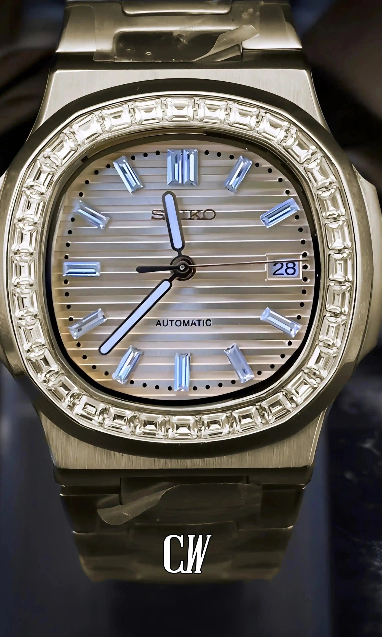 seiko mod Seikonautilus mod watch baguette gold