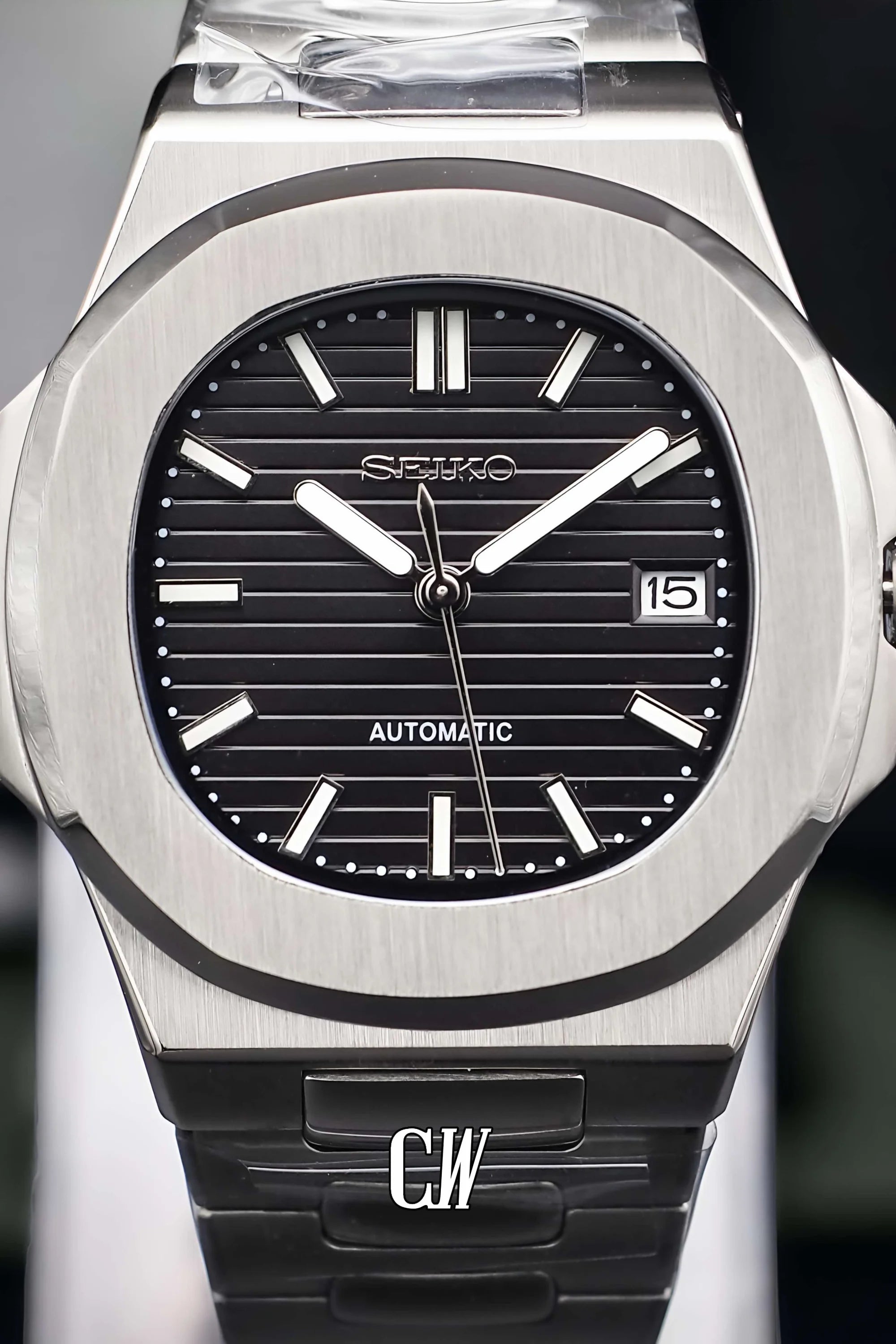 Seikonautilus mod watch black - Circa Watch Labs seiko mod