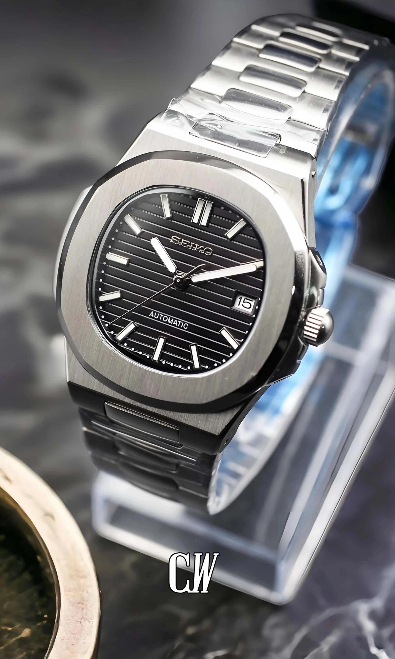 Seikonautilus mod watch black - Circa Watch Labs