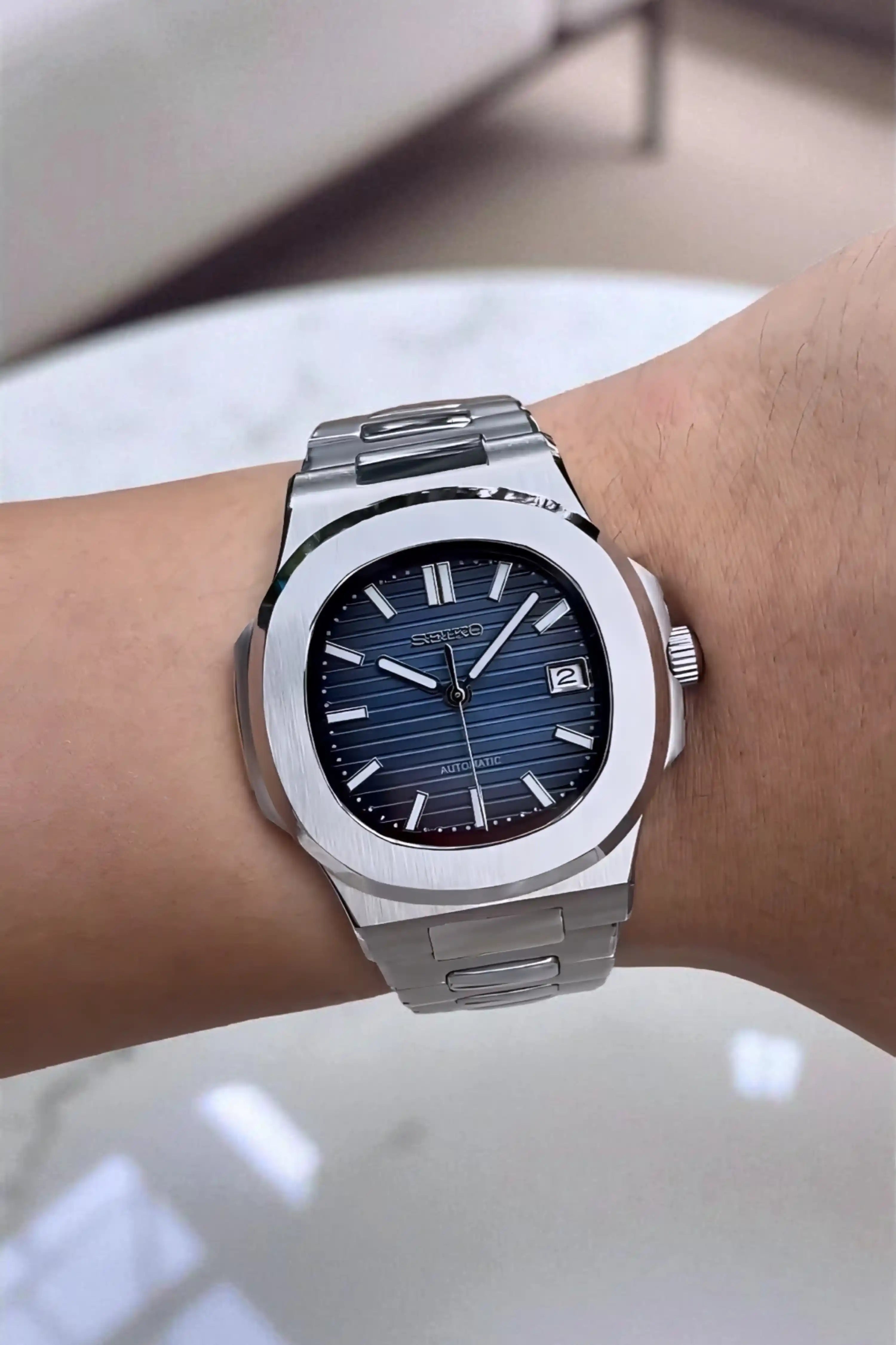 Seikonautilus mod watch blue - Circa Watch Labs seiko mod