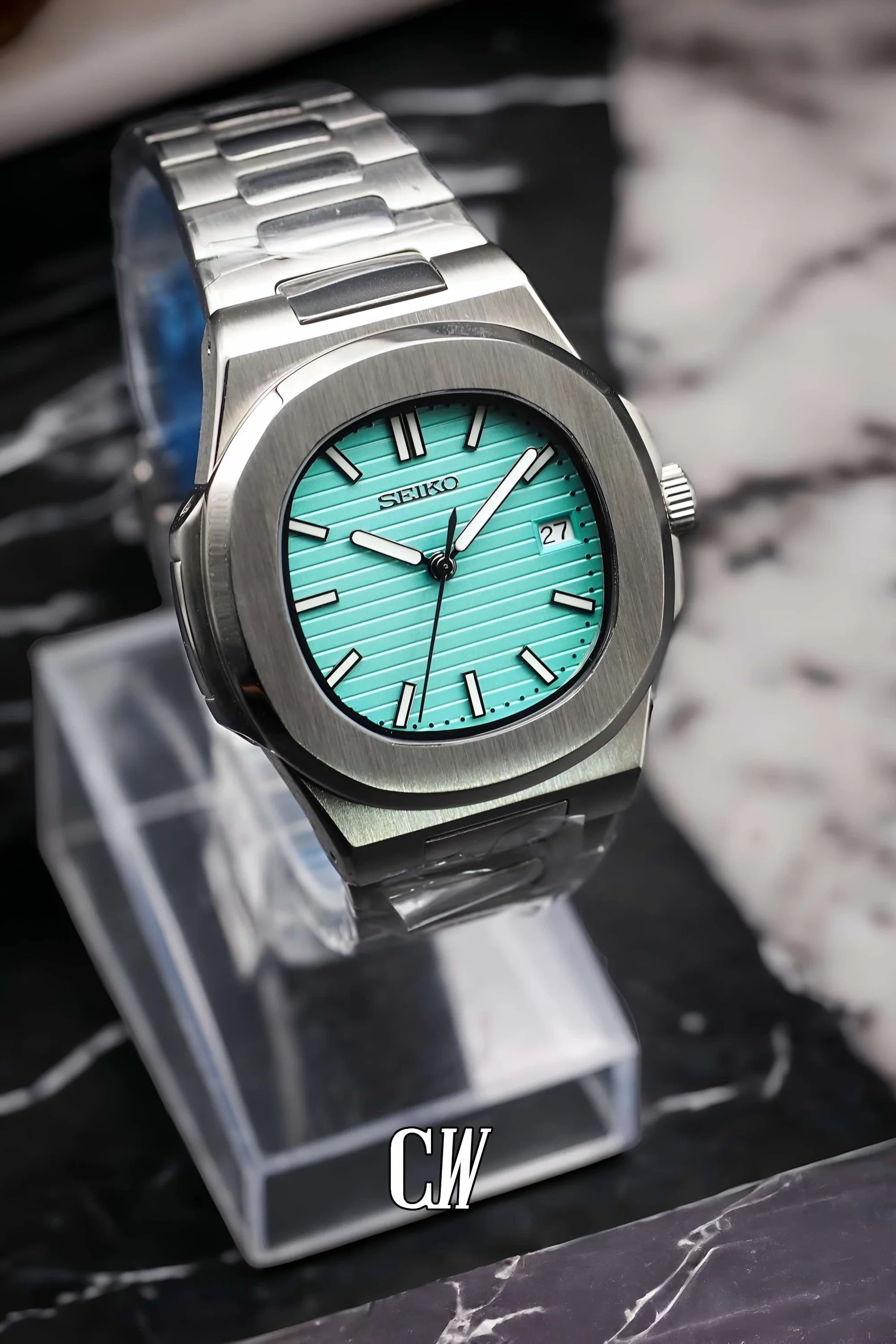 Seikonautilus mod watch in 'tiffany' blue - Circa Watch Labs seiko mod