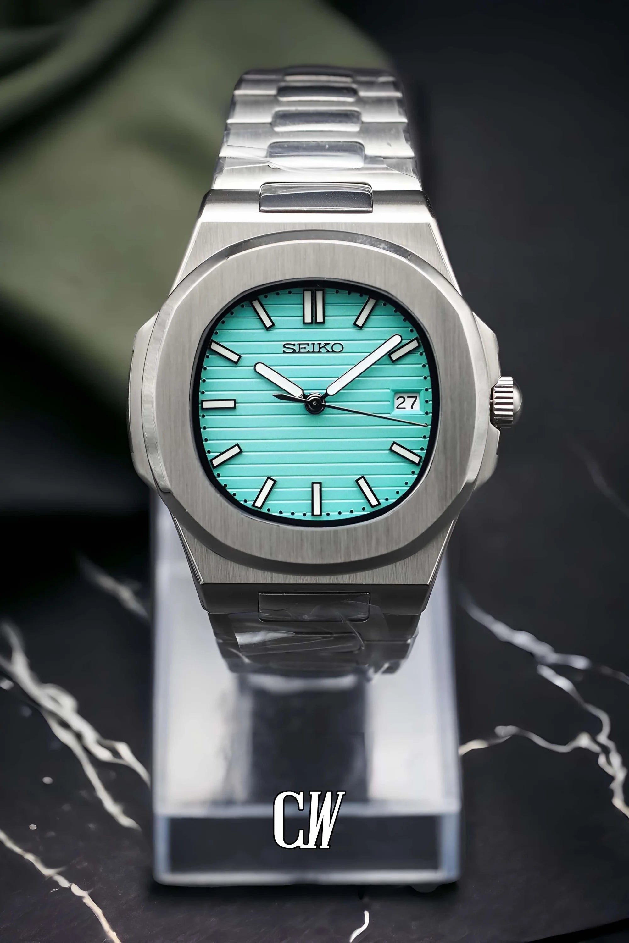 Seikonautilus mod watch in 'tiffany' blue - Circa Watch Labs seiko mod