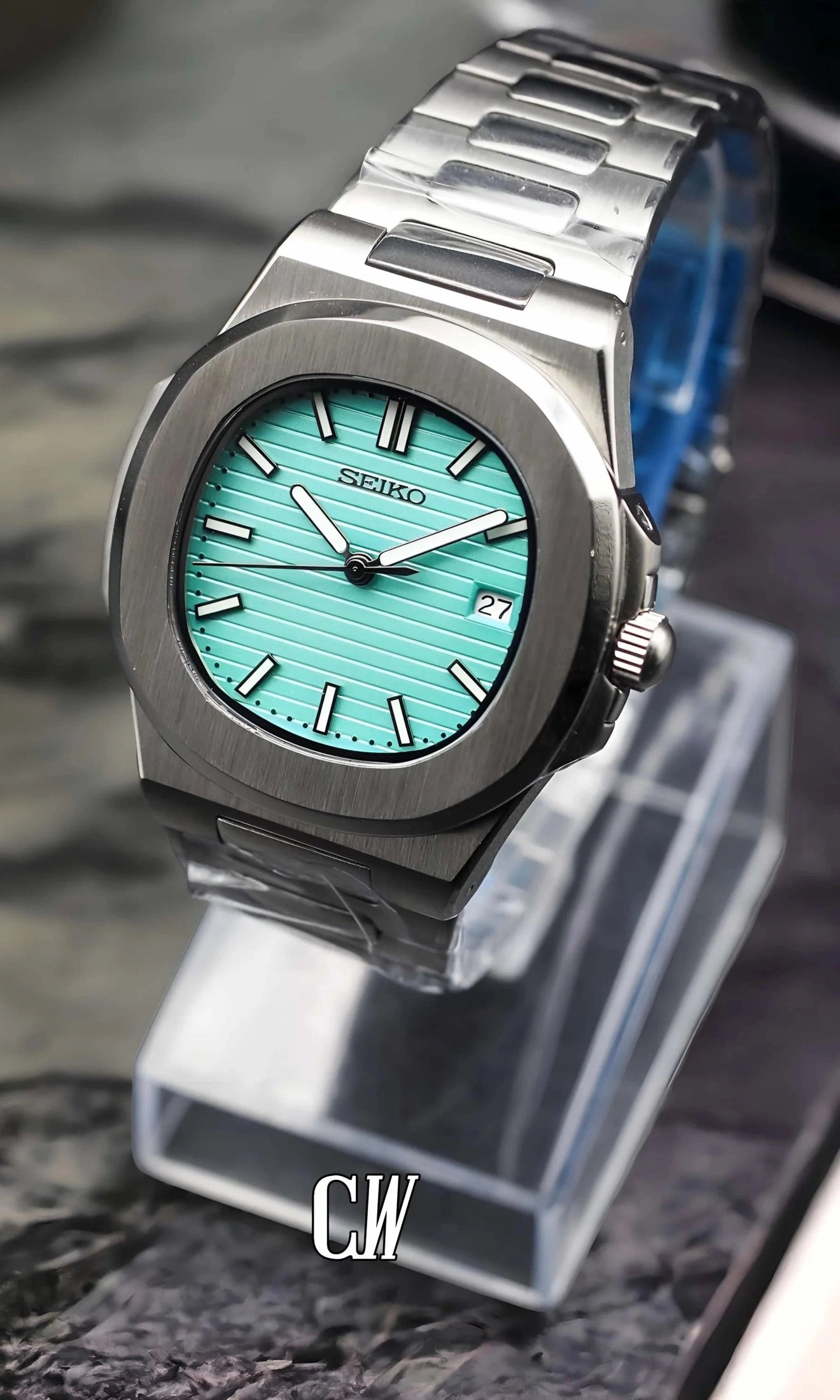 Seikonautilus mod watch in 'tiffany' blue - Circa Watch Labs