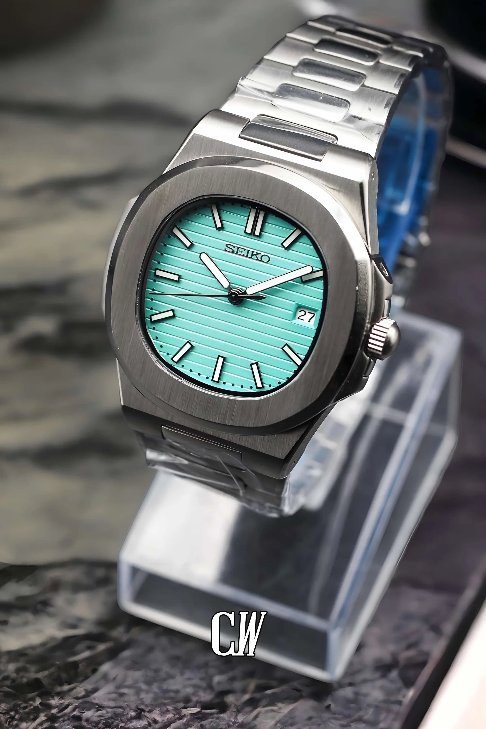 Seikonautilus mod watch in 'tiffany' blue - Circa Watch Labs seiko mod