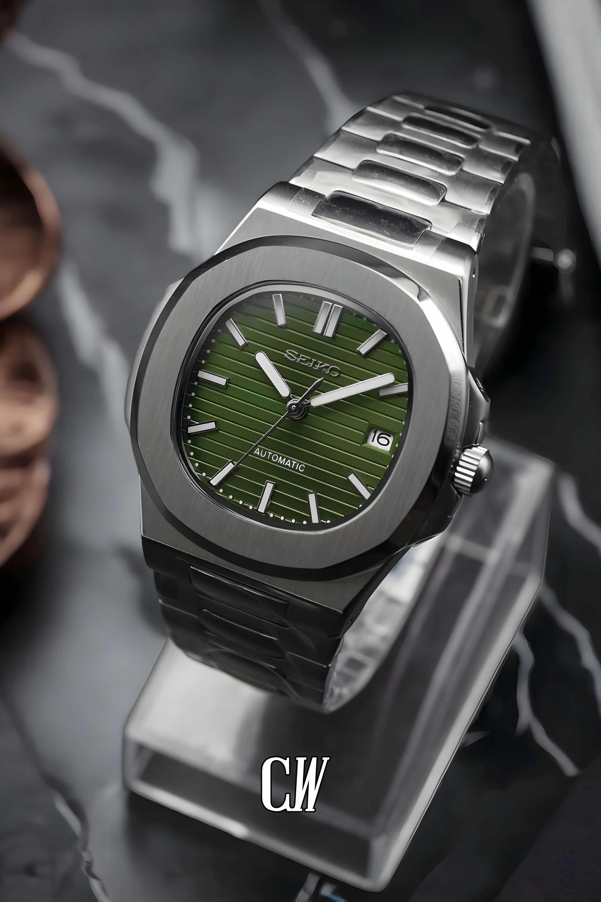 Seikonautilus mod watch olive green - Circa Watch Labs seiko mod