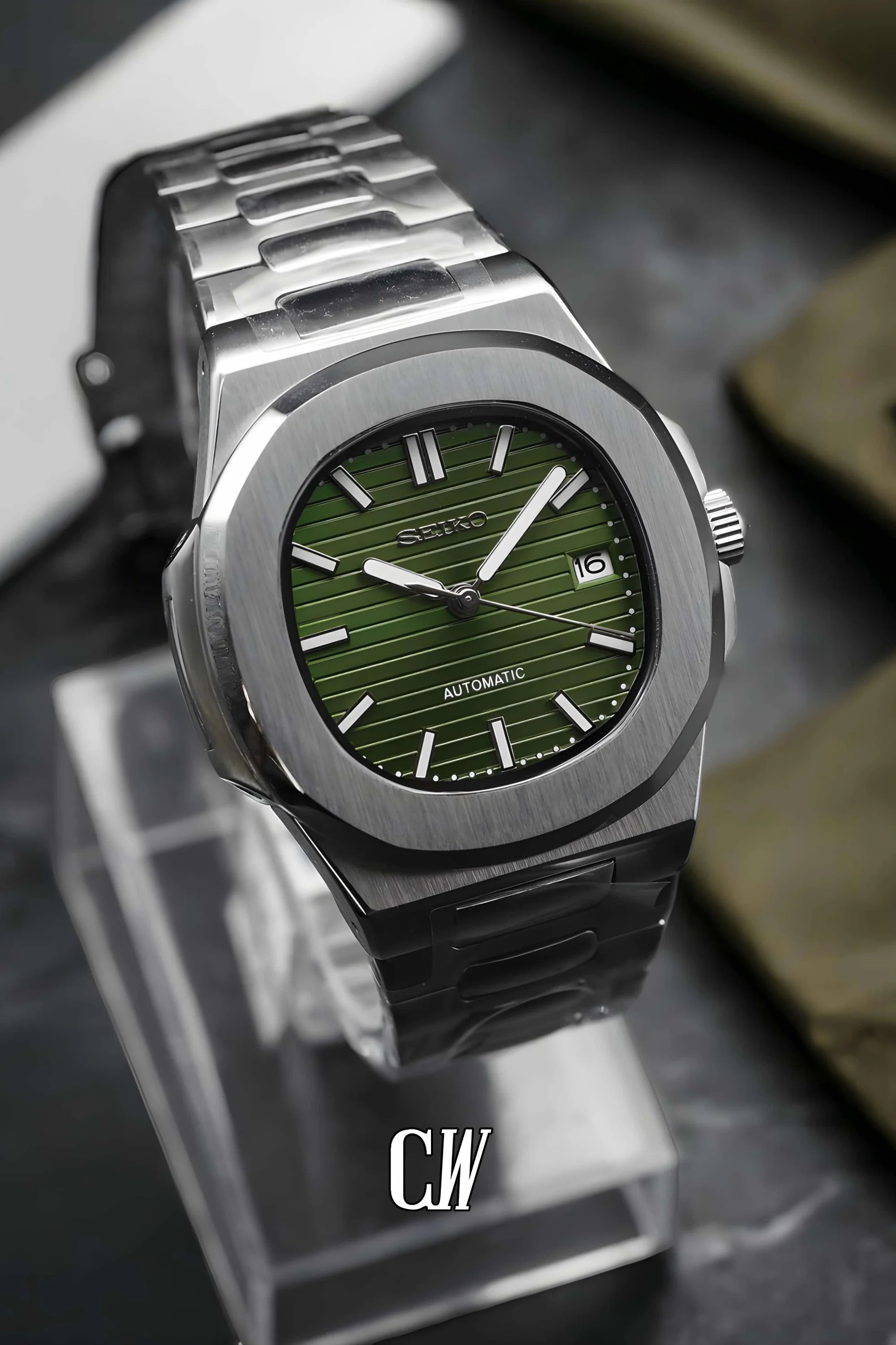 Seikonautilus mod watch olive green - Circa Watch Labs seiko mod