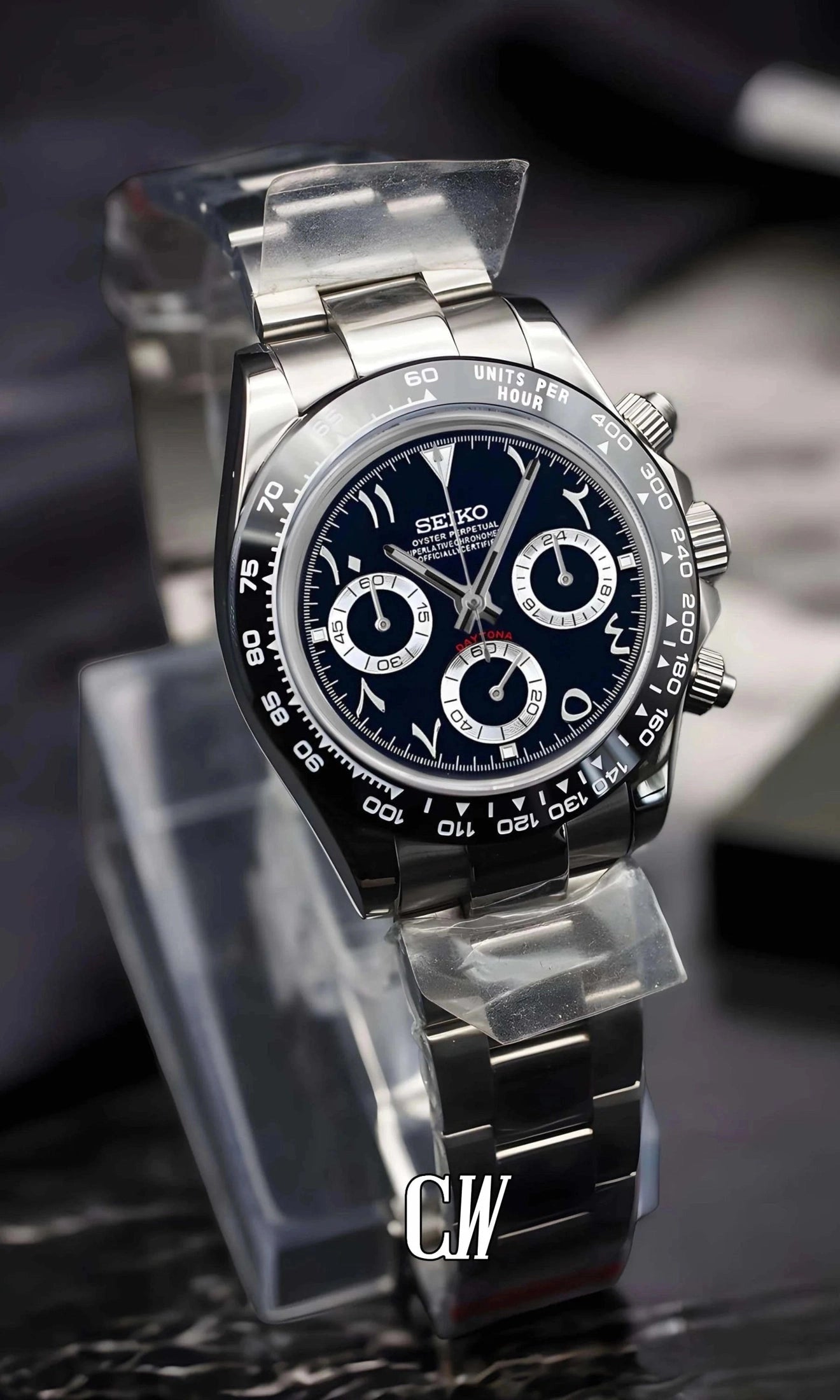 Seitona mod black arabic watch - Circa Watch Labs seiko mod