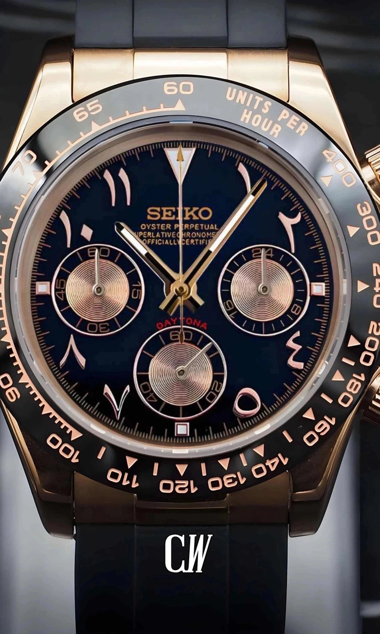 Seitona mod black rose gold arabic watch - Circa Watch Labs