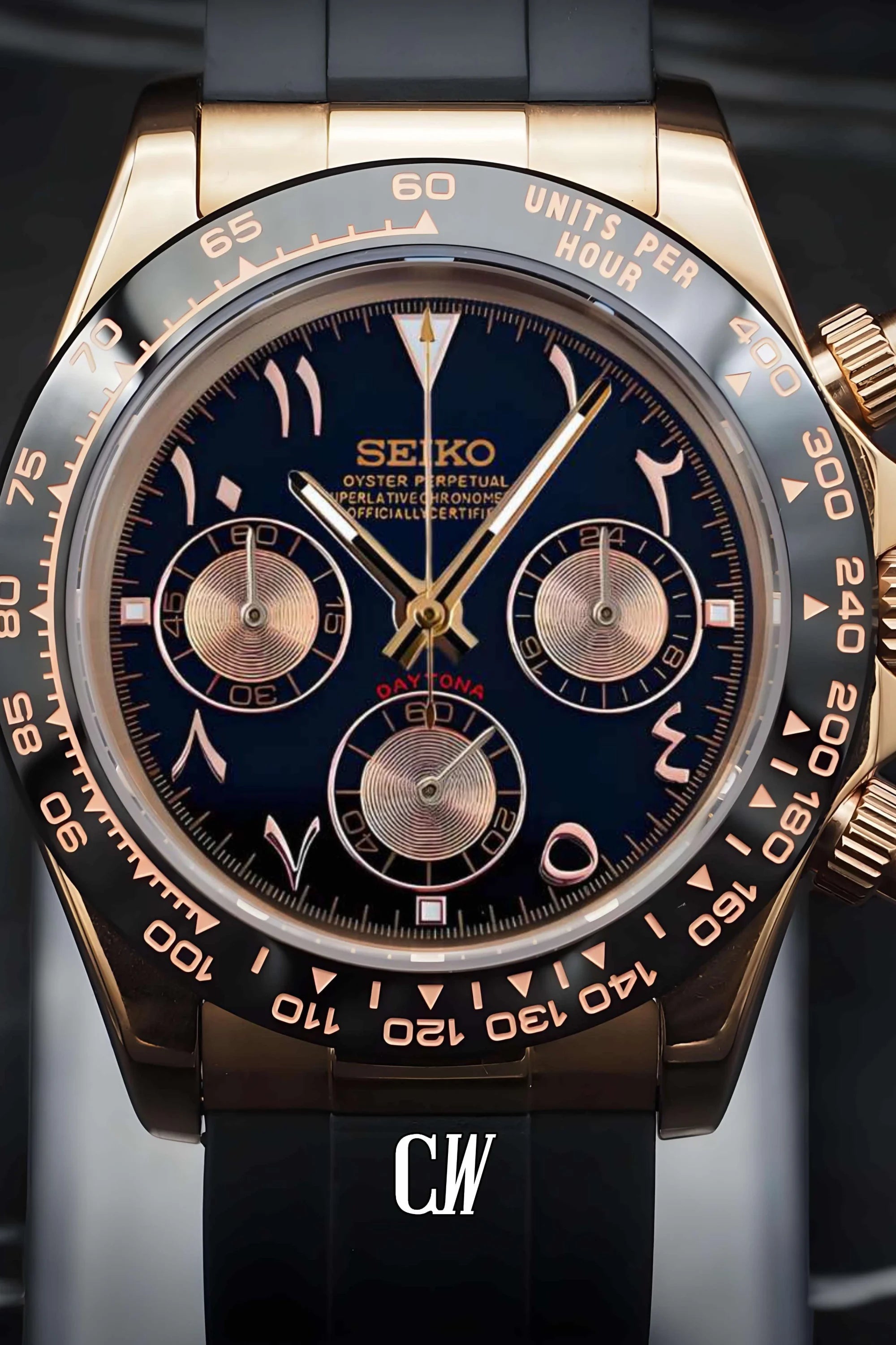 Seitona mod black rose gold arabic watch - Circa Watch Labs